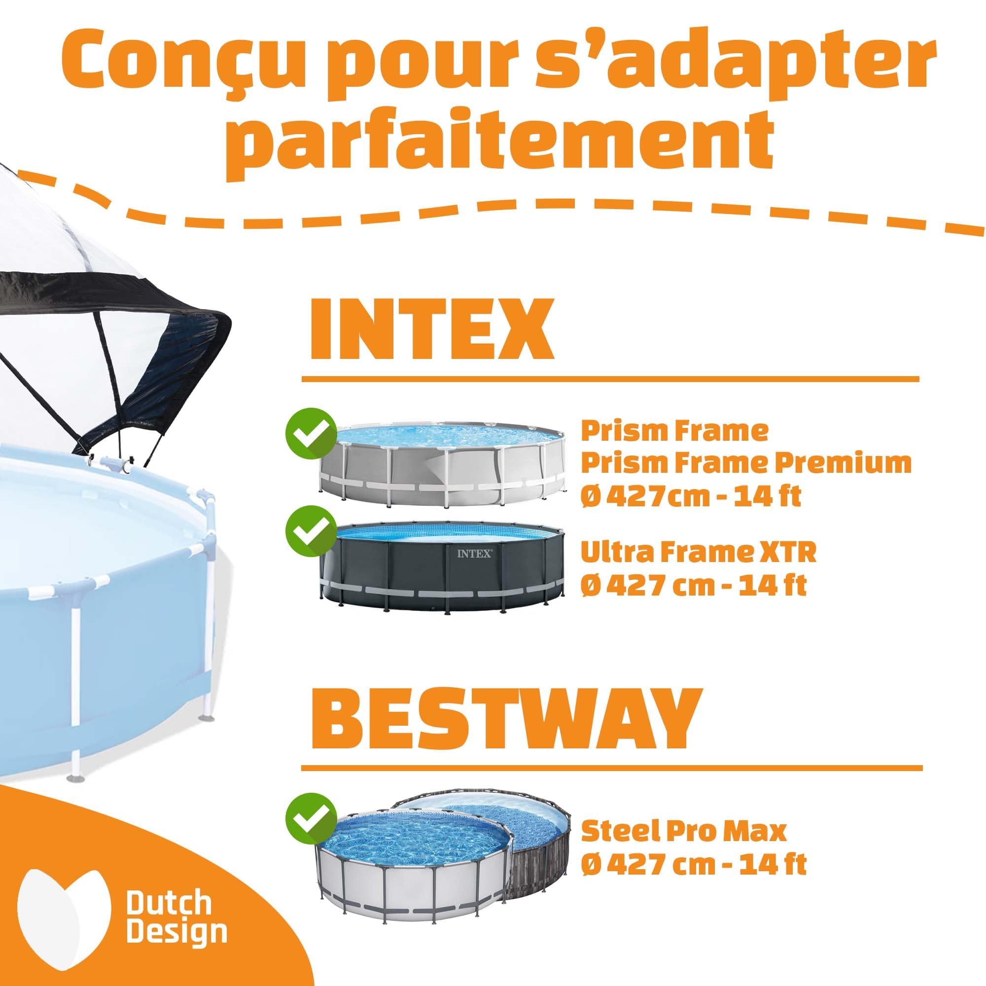 EXIT Toys Dôme Piscine Hors Sol Rond ø 427 cm Universel – Abri de Piscine pour Piscines EXIT Intex Bestway – Tente Dôme Piscine Pliable avec Kit de Raccordement – Transparent