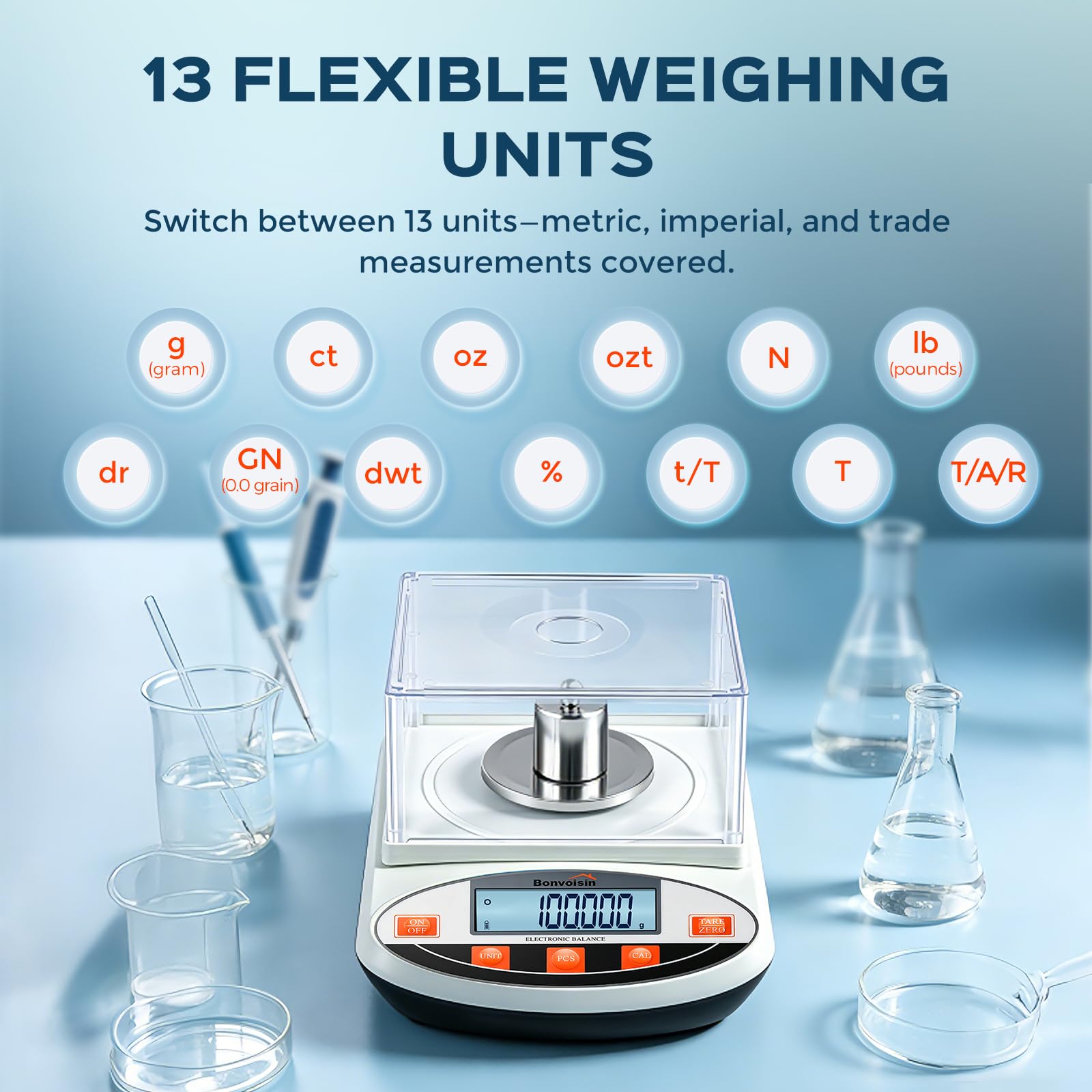 Balanza analítica de laboratorio Bonvoisin Báscula de laboratorio de alta precisión Báscula electrónica de precisión 1mg Báscula digital para joyas con parabrisas (500g x 0.001g negro)
