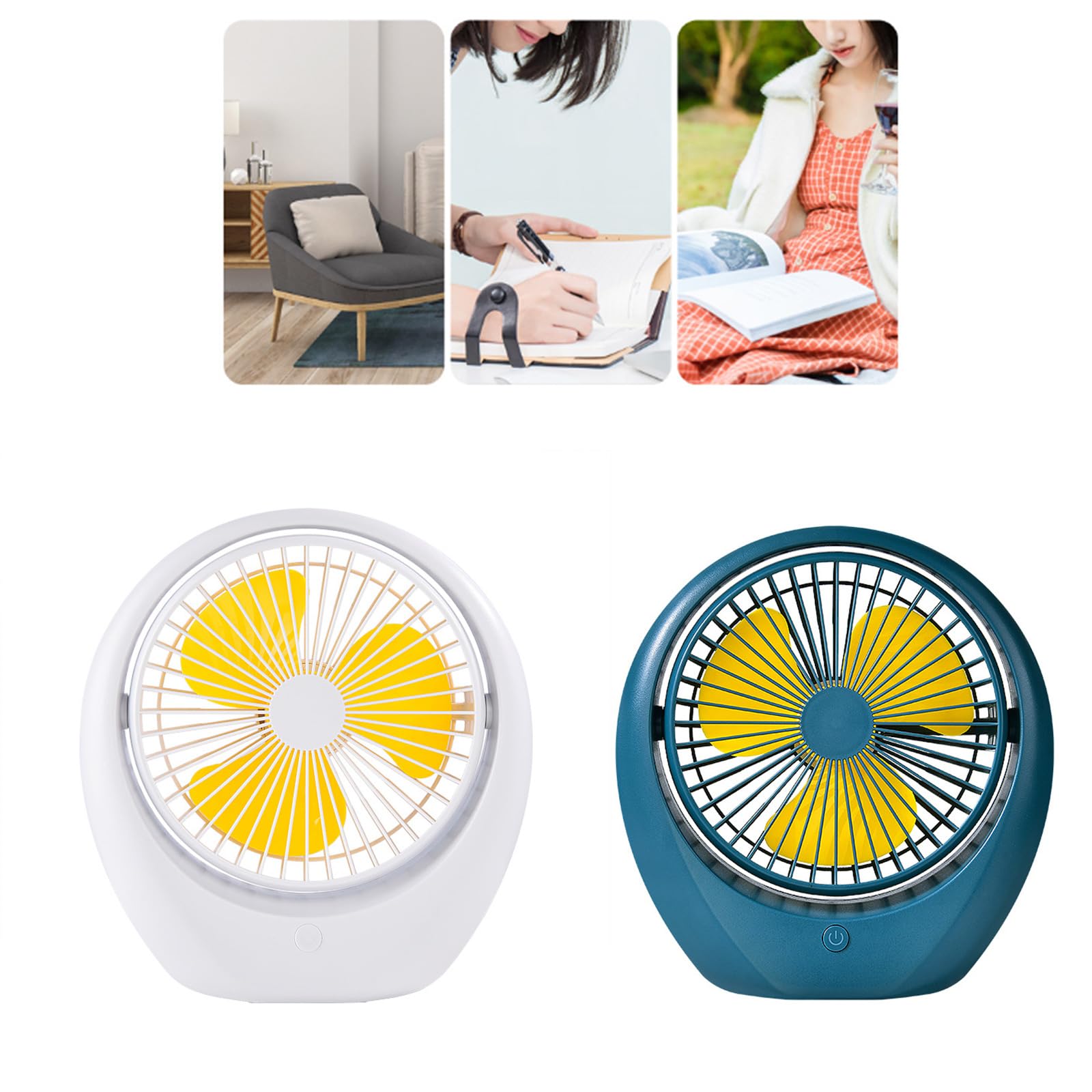 Wentylator przenośny, USB, biurko, niski poziom hałasu, komputer stacjonarny z 3 prędkościami i mocnym chłodzeniem wiatrem(Yellow white shell)