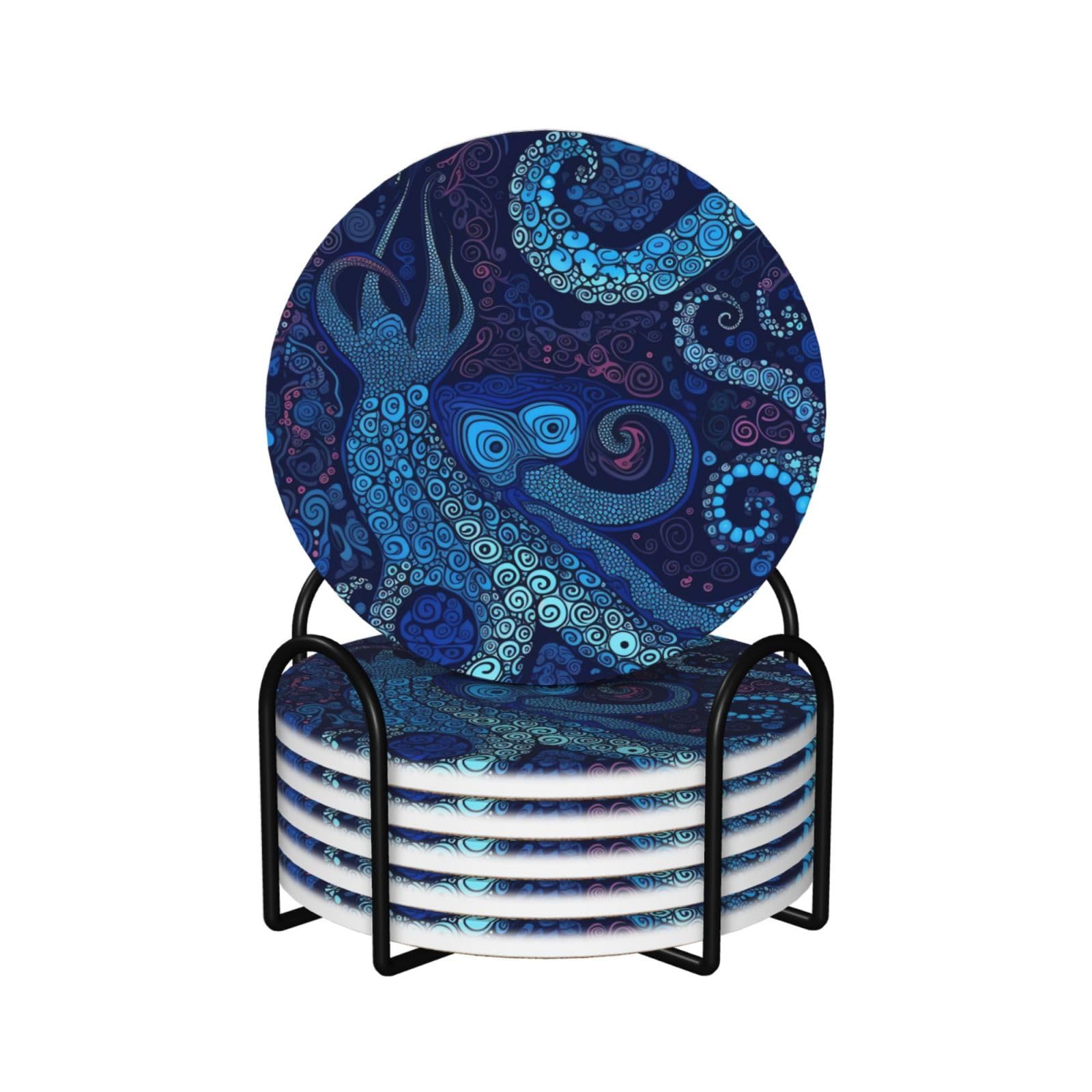 Dessous de verre en céramique pieuvre bleue pour habiller votre table basse