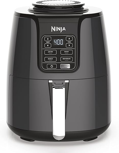 Ninja Air Fryer | 4 QT Capacity | 4-in-1 Roast, Crisp, Roast, Reheats, & Dehydrates | Dishwasher Safe Parts | 105°F-400°F | Includes 20 Easy & Healthy Recipes | 1550 watt | Grey | AF101