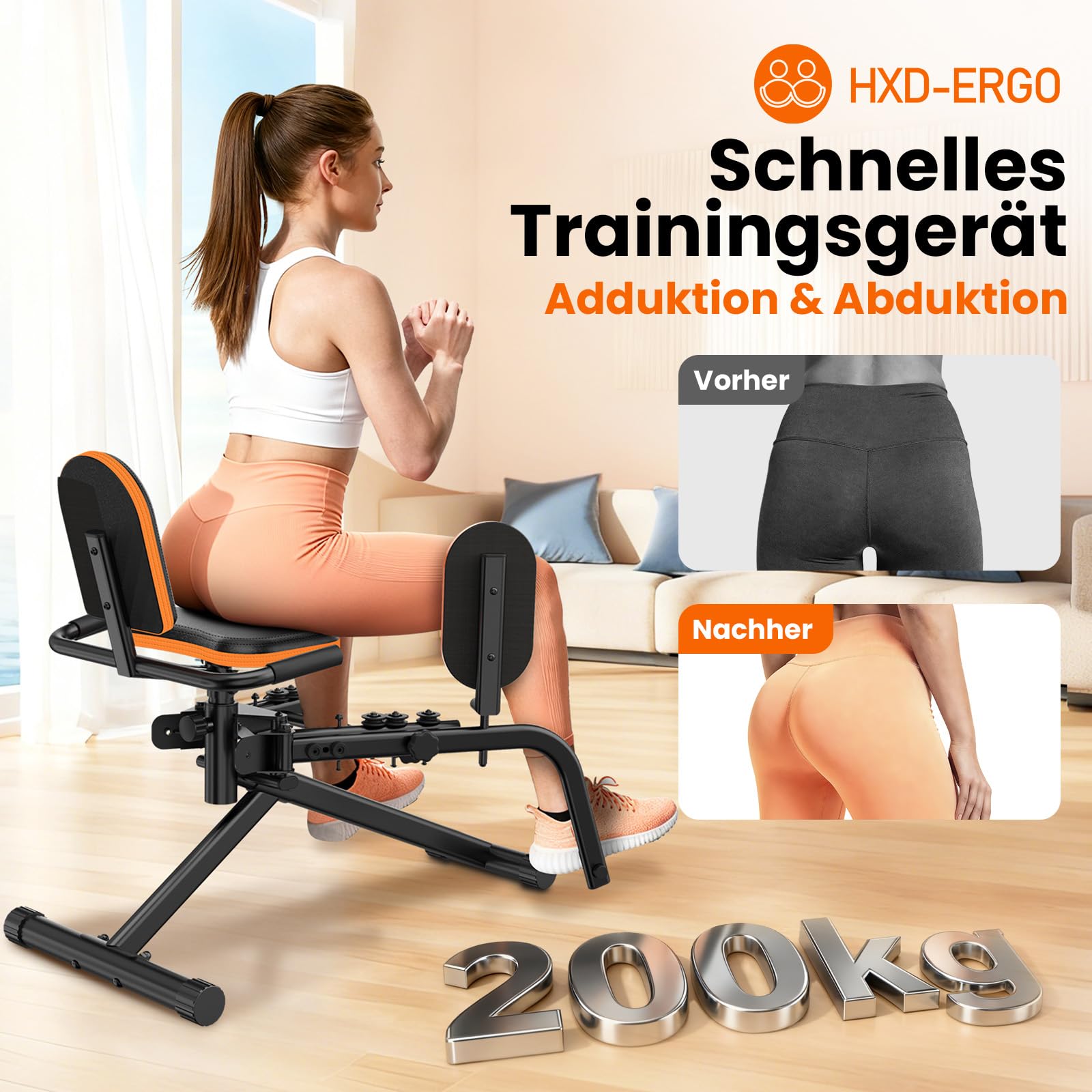 HXD-ERGO 6 Widerstandsstufen Hip Abductor Machine für Zuhause, Glute Machine Spagattrainer, Bequem Beinspreizer, Innenschenkel Trainer für(Doppelfunktion)