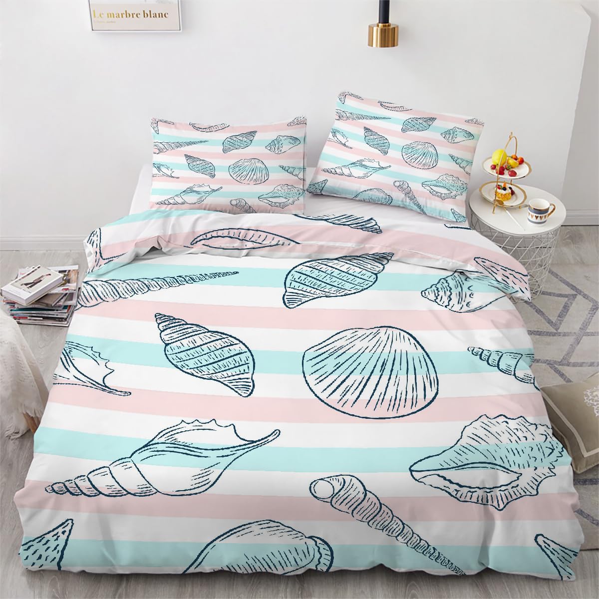 Housse de couette conque microfibre douce parure lit 3 pièces 3D