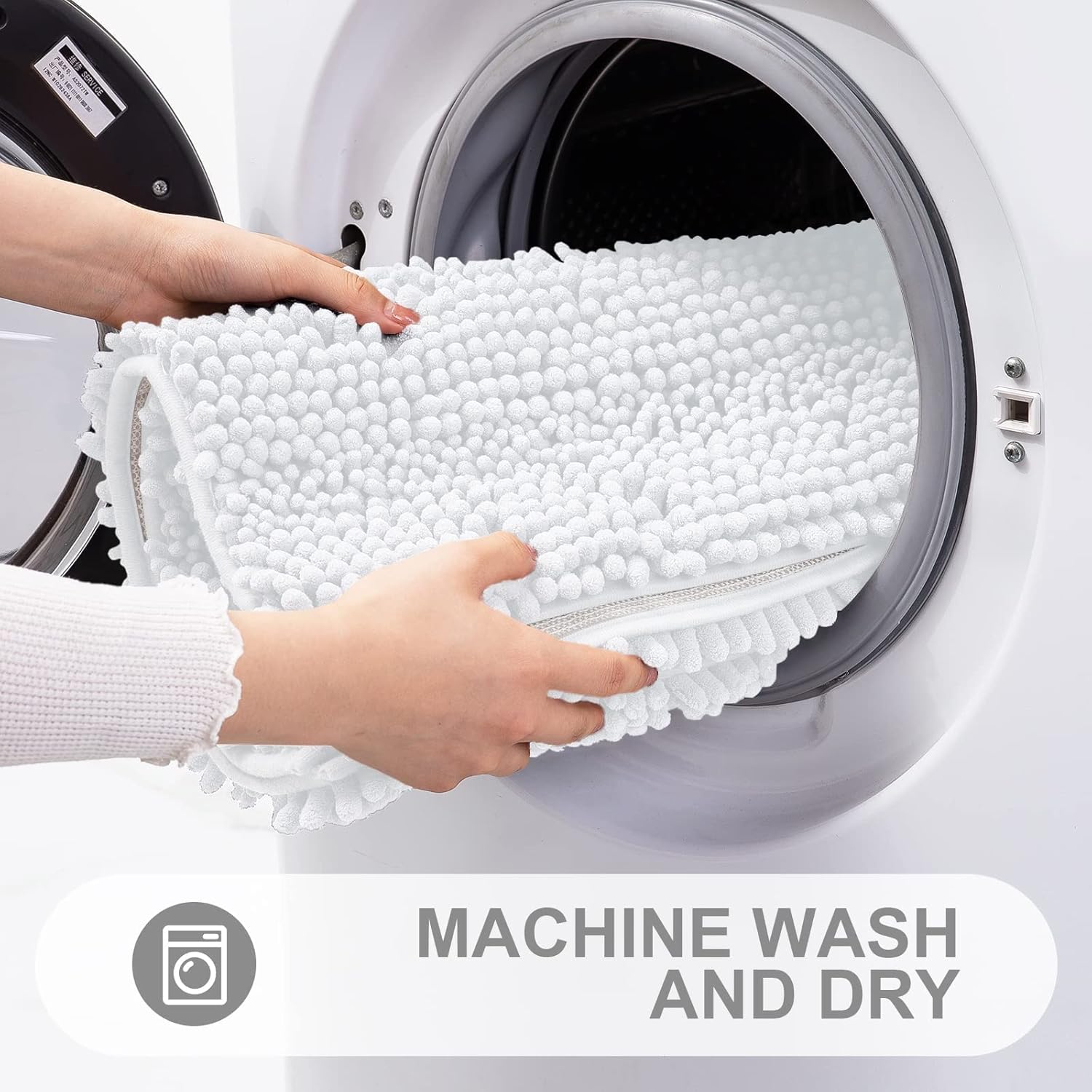 Grandaily Chenille Striped Bathroom Rugs 24x16, Extra Thick and Absorbent Bath Mats, Non-Slip Soft Plush Shaggy Shower Carpet, Machine Wash Dry, Bath Rug for Bathroom, (Small, White) - Image 6