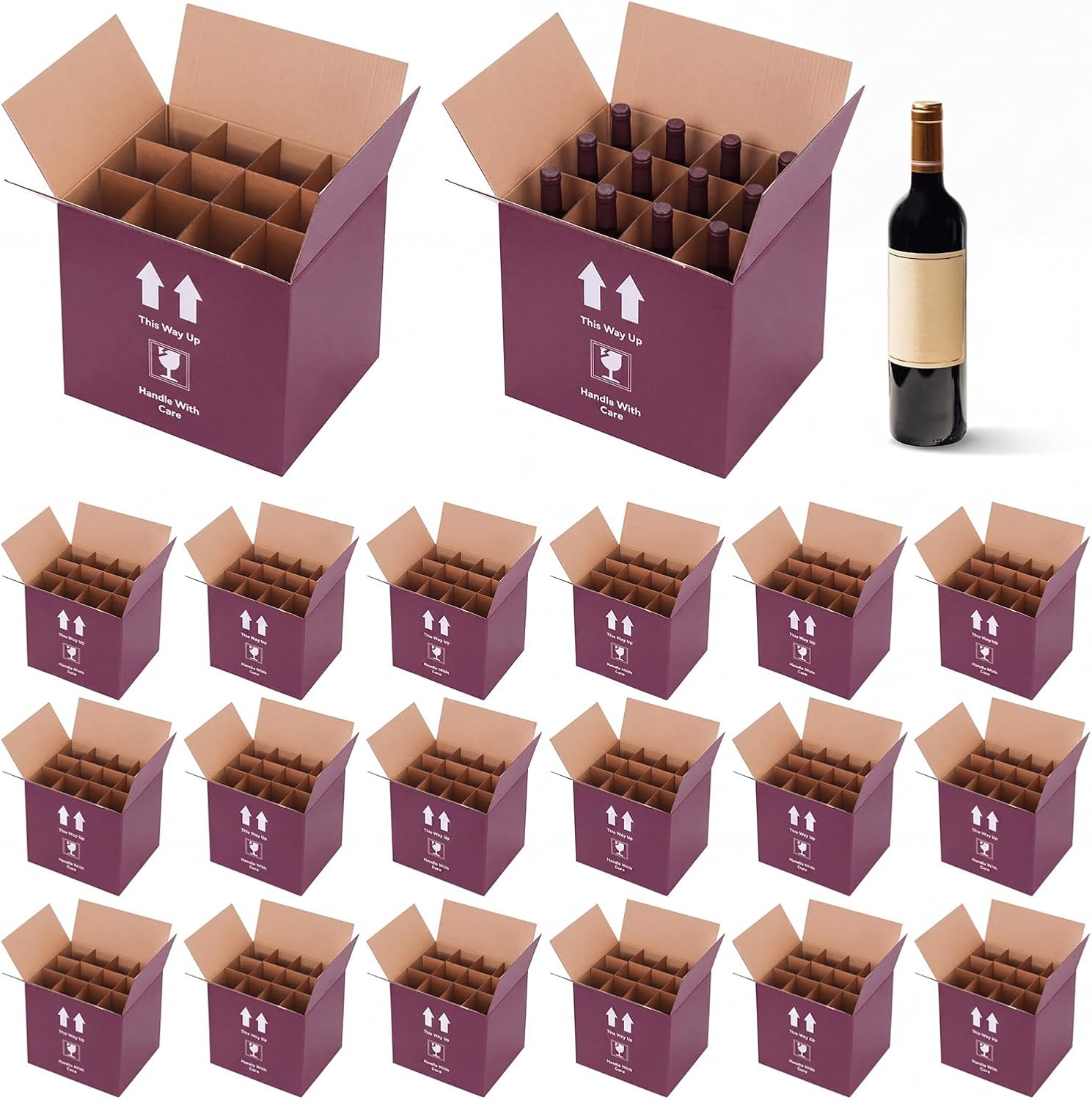 Feifeiya 5 Pack Wine Bottle Moving Boxes with Cardboard Dividers Wine Shipping Boxes Packing Cartons Kitchen Moving Storage Carrier, Holds up to 12 Bottles for Glassware,14 x 12 x 13 Inch