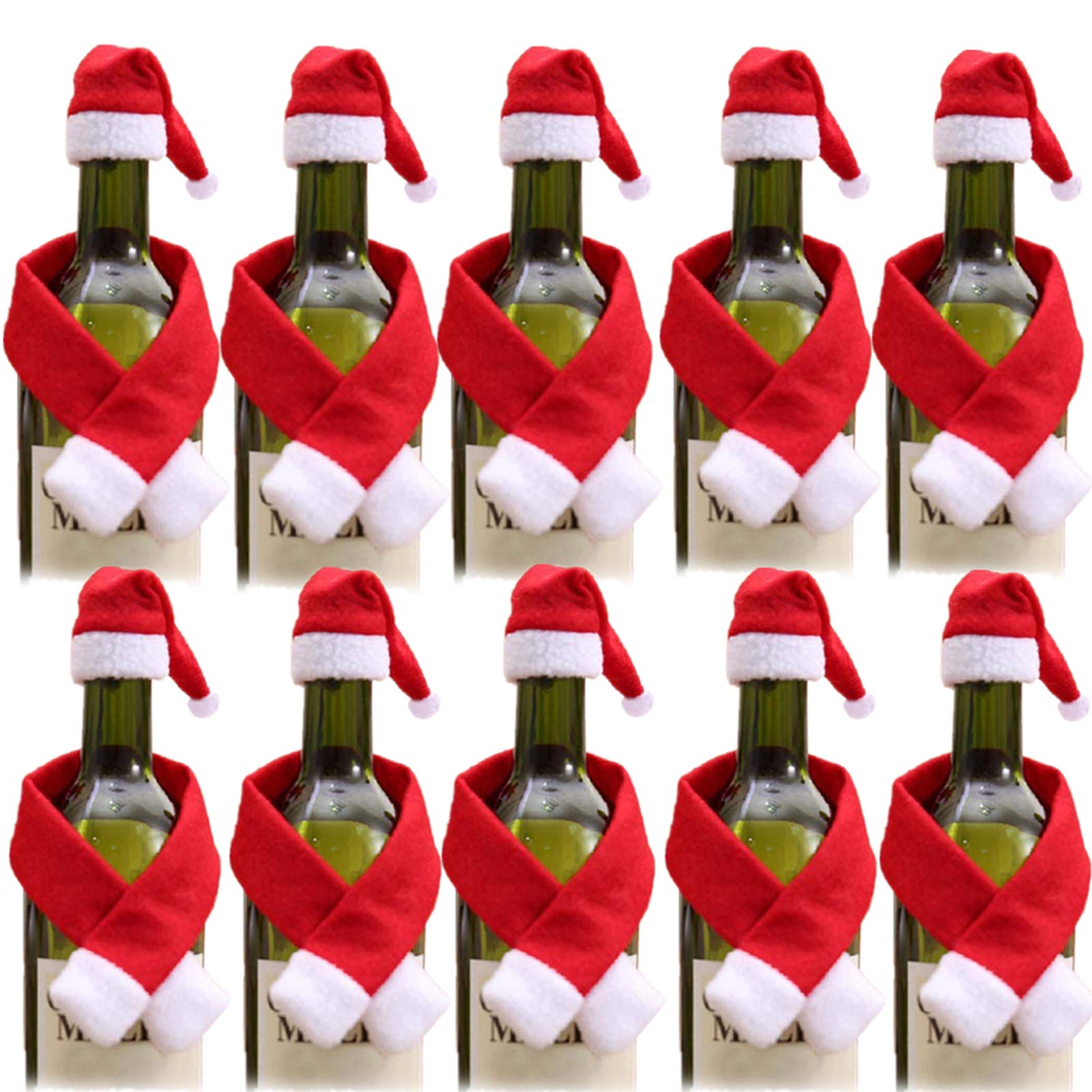 Photo 1 of 20 Pcs Mini Santa Hat and Small Christmas Hat Scarf for Crafts,Small Christmas Decorations Santa Hats Wine Bottle Cover Silverware Holders Christmas Decor…