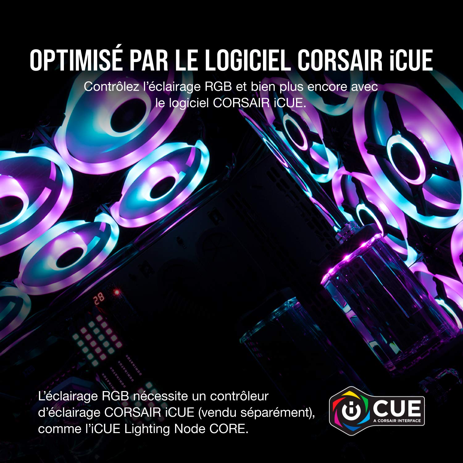 Corsair iCUE QL140 RGB, Ventilateur LED RGB PWM 140 mm (34 LED Paramétrables Individuellement, Allant jusqu’à 1 250 TR/Min, Faible Bruit) Simple Pack - Blanc