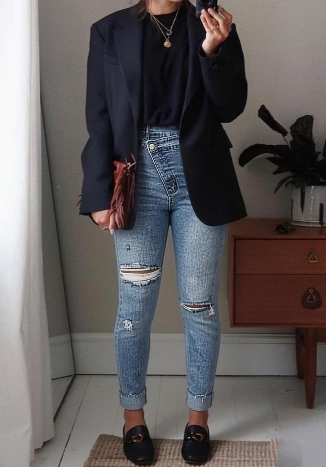 Vaceky Women Cuffed Ripped Jeans Y2K Distressed Ripped Skinny Stretchy Denim Pant - Image 4