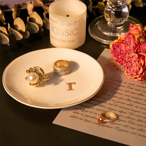 Miniatura 7 de COMMGOAL Soporte para anillos de cerámica para joyas, bandeja de joyería, plato para anillos, decoración estética de habitación, regalos de