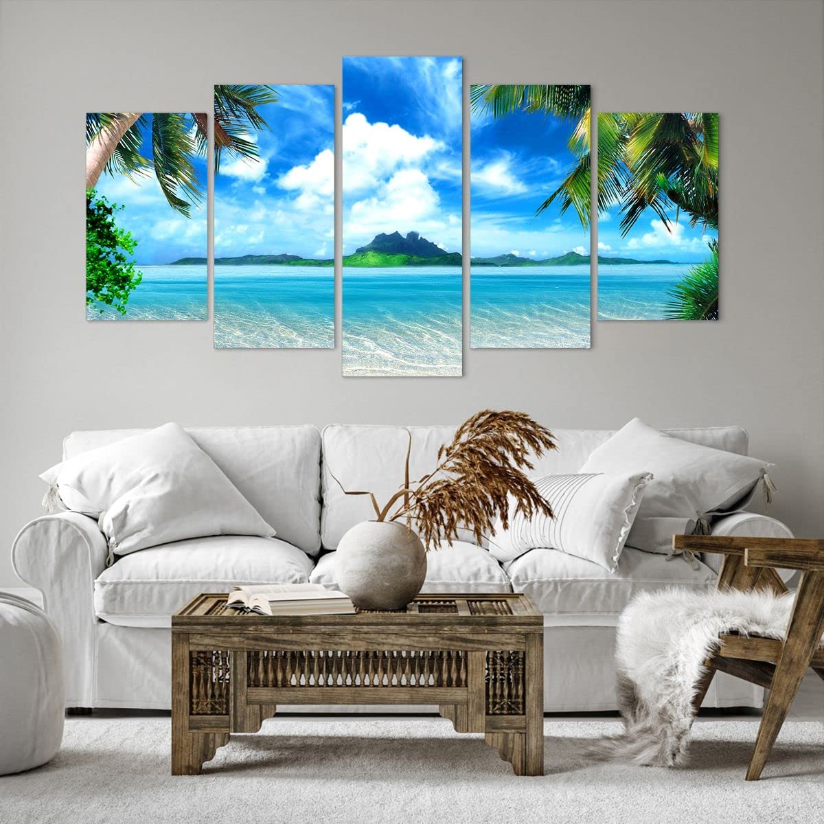 ARTTOR Wandbilder Dekoration Wohnzimmer Strand Urlaub Insel Palme Bilder auf Leinwand 160x85cm Leinwandbild Schlafzimmer Set 5 teilige Wand Kunstdruck Art Groß XXL Wanddeko Bild Canvas EA160x85-2528