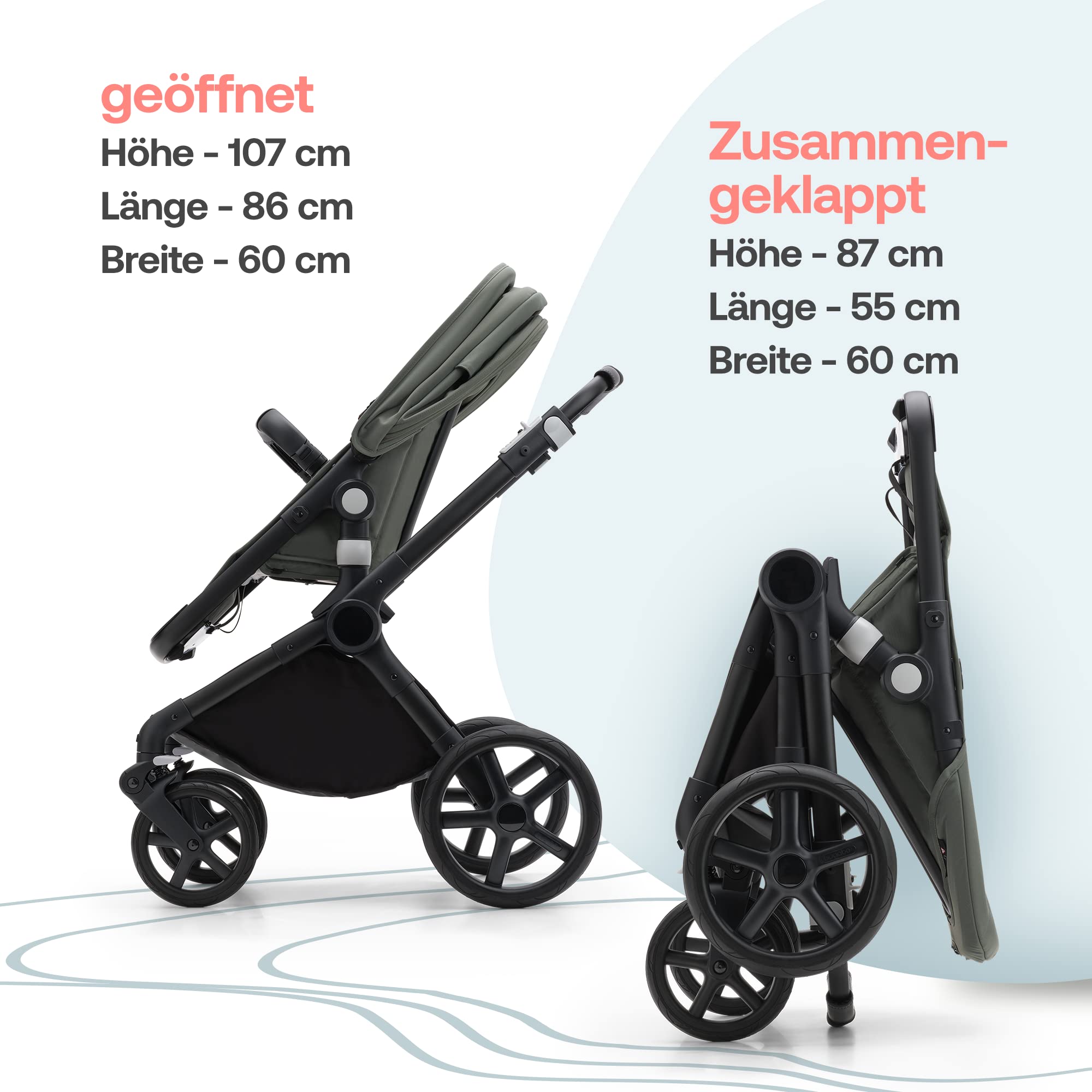 Bugaboo Fox Cub Kinderwagen für jedes Gelände, leichter stabiler Kinderwagen, strapazierfähiges Design, extragroßes Sonnendach, selbststehend faltbar, Desert Beige