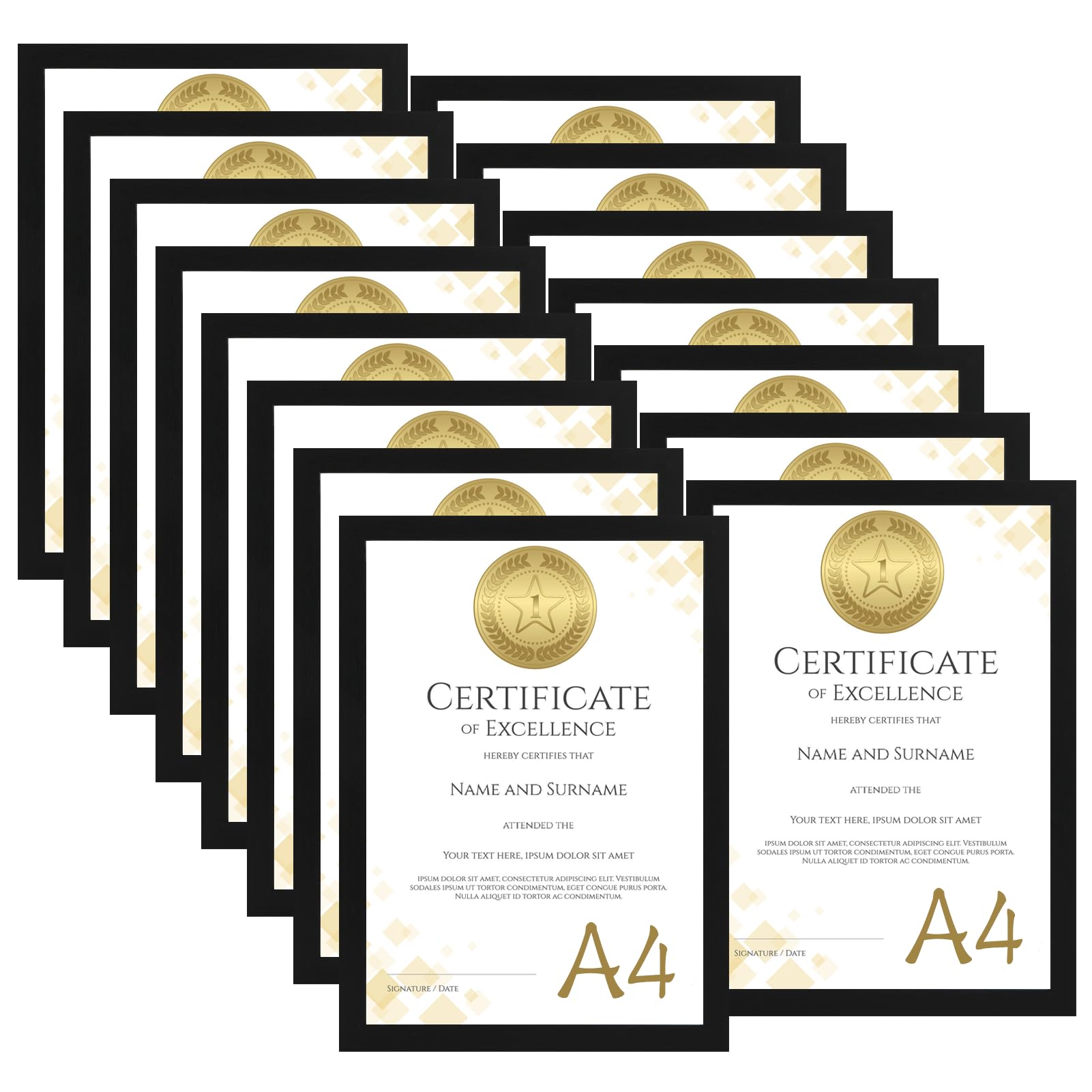 HORLIMER Juego de 15 Marcos A4 Clásicos de Madera en Color Negro, Marco Fotos Multiple Puede Colocar de Manera Vertical u Horizontal en la Mesa o Colgarse en la Pared