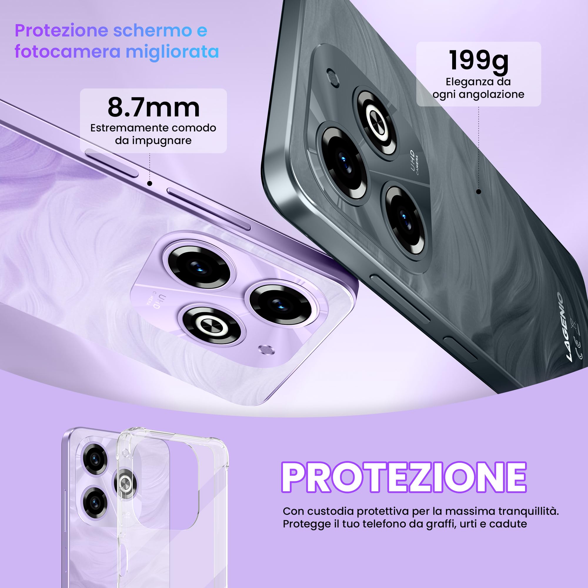 A11 Smartphone Android 15, 12GB RAM+128GB ROM/TF 1TB, 6.7'' HD+120Hz, Octa-Core Unisoc T7250 Telefono Cellulare, 5150mAh/13MP+8MP/Fingerprint/Face ID/4G Dual SIM/Widevine L1/OTG