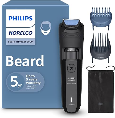 Norelco Philips BT362040 - Recortadora de barba 100 % impermeable, serie 3000 con cuchillas autoafilables, 40 ajustes de longitud ajustables y dos