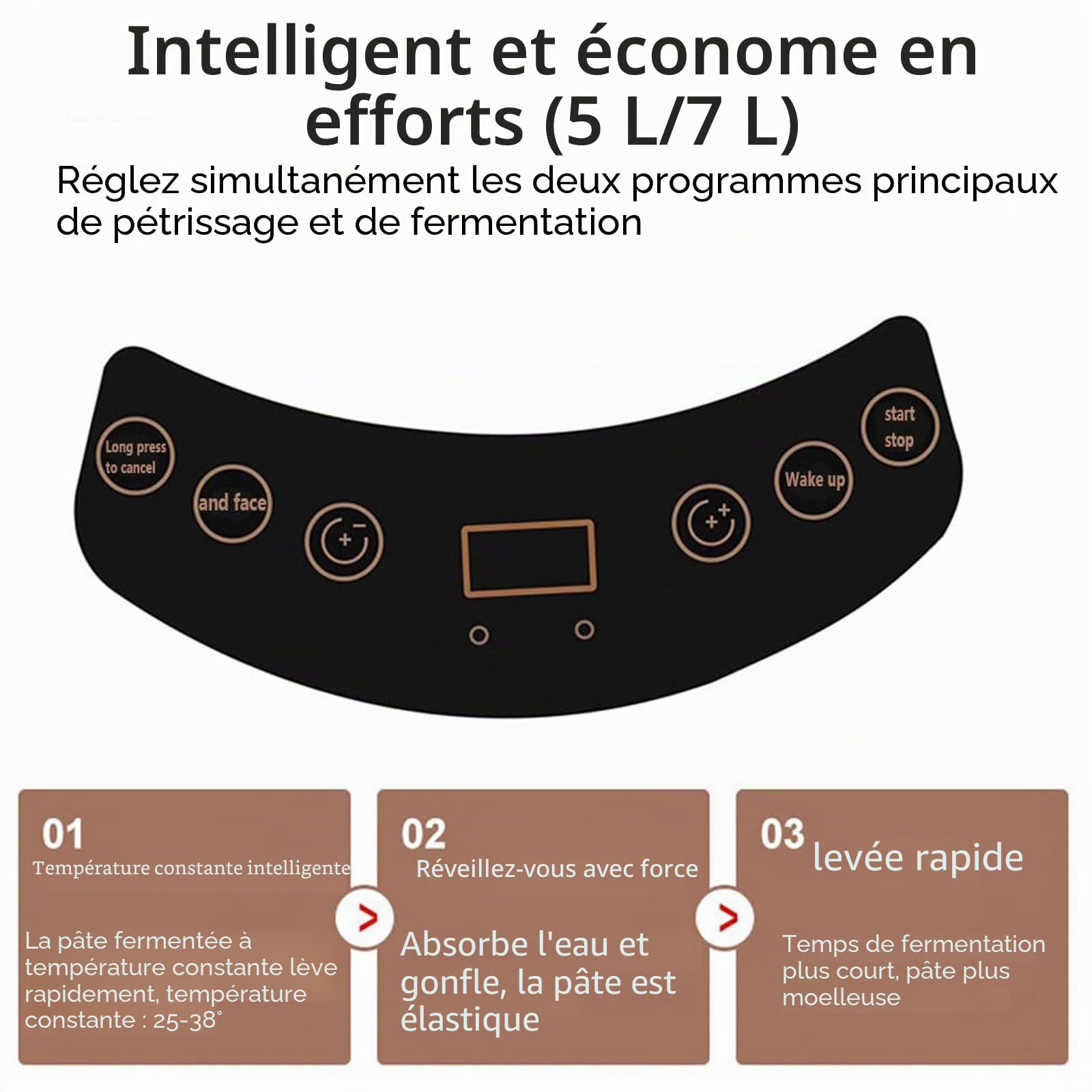 Machine à Pâte avec Fonction Fermentation, Mélangeur en Acier Inoxydable de 5L/7L pour la Cuisson à Domicile, Machine à Pétrir Antiadhésive avec Panneau de Minuterie et Chambre de Réserve