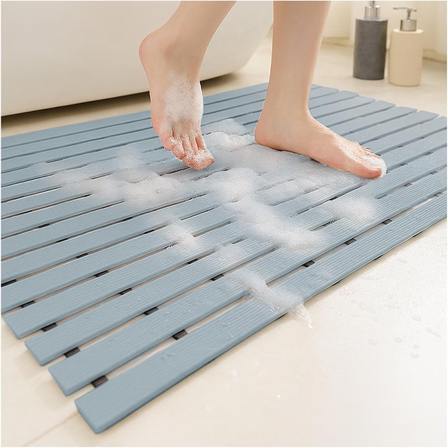 Shower Mat Non Slip, Bathtub Mat with Drain Holes Foldable for Inside Shower, 43x61cm Brown Bath Mats for Easy to DIY Cut, Soft TPE&PVC Materials, Washable