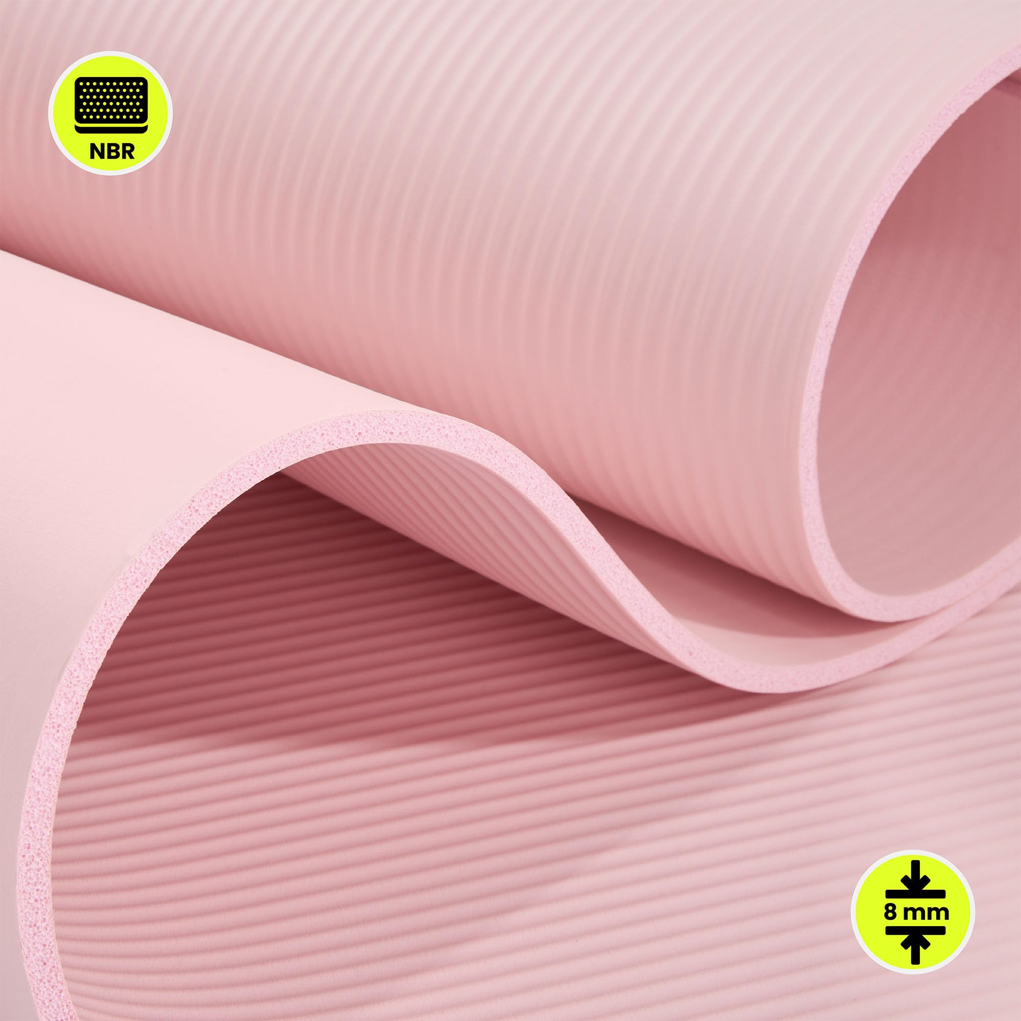 HyperMotion Mata do Ćwiczeń Fitness i Jogi NBR 183x61x0,8 cm Różowa, Antypoślizgowa, 8 mm, z Paskiem do Ćwiczeń i Przenoszenia, do Jogi, Pilatesu i Stretchingu
