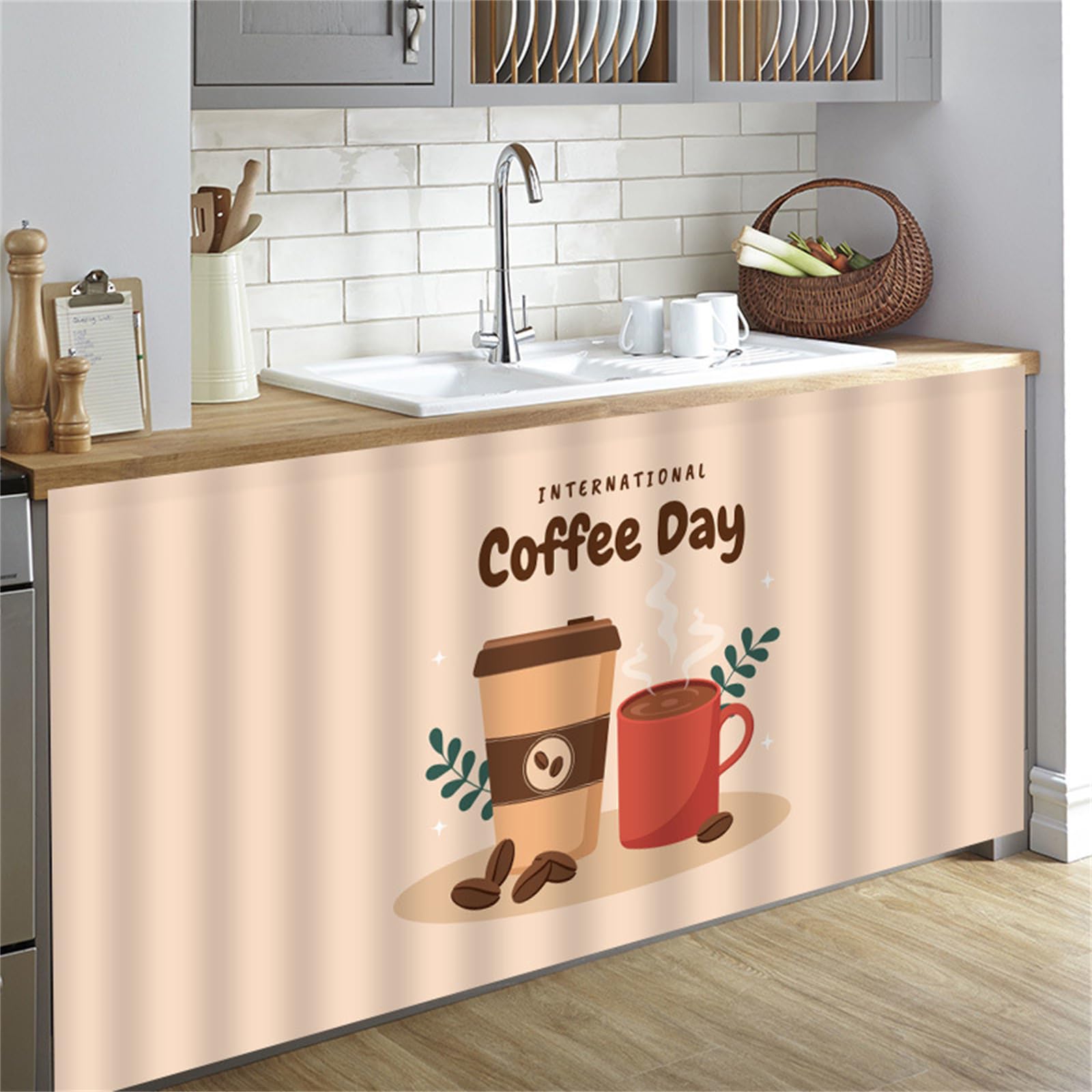 Highdi Cortinas para Armarios de Cocina Sin Puertas, Cortinas de Gabinete con Cinta de Velcro Sin Taladrar para Debajo del Fregadero, Cocina Ventana y Puerta (Café en Grano,100 * 70cm)