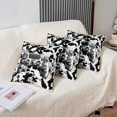 Feelyou Gaming Throw Pillow Cover Soft Square 16"X16" Gamepad Camouflage Cushion Case Home Decor Camo Game Black And White Grey Pillow Case Pillowcase For Couch Sofa Living Room Bedroom Bed Chair #TOP3