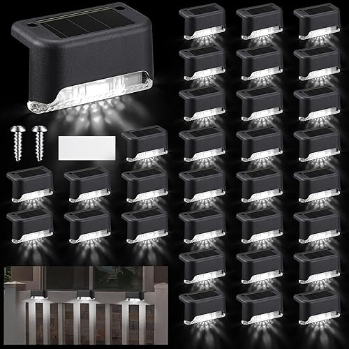 Geelin 32 luces solares para terraza al aire libre, luces LED solares impermeables para escaleras, escalones, barandillas, patio, entrada, jardín,