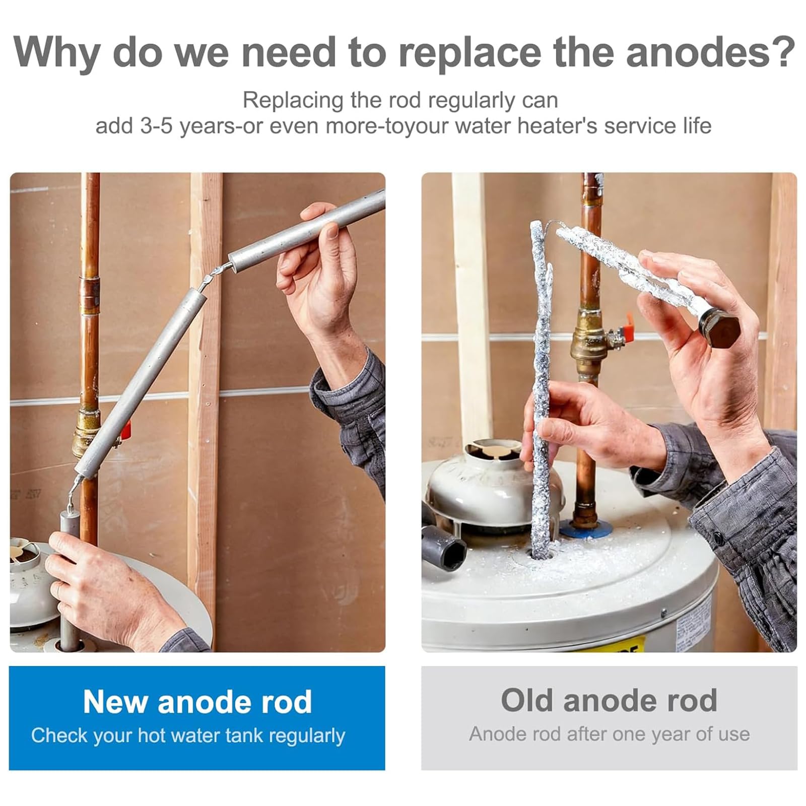 Asta flessibile in anodo di magnesio per scaldabagno da 3/4 pollici filettato manicotto strumento facile da installare cintura filettata strumento manicotto esagonale