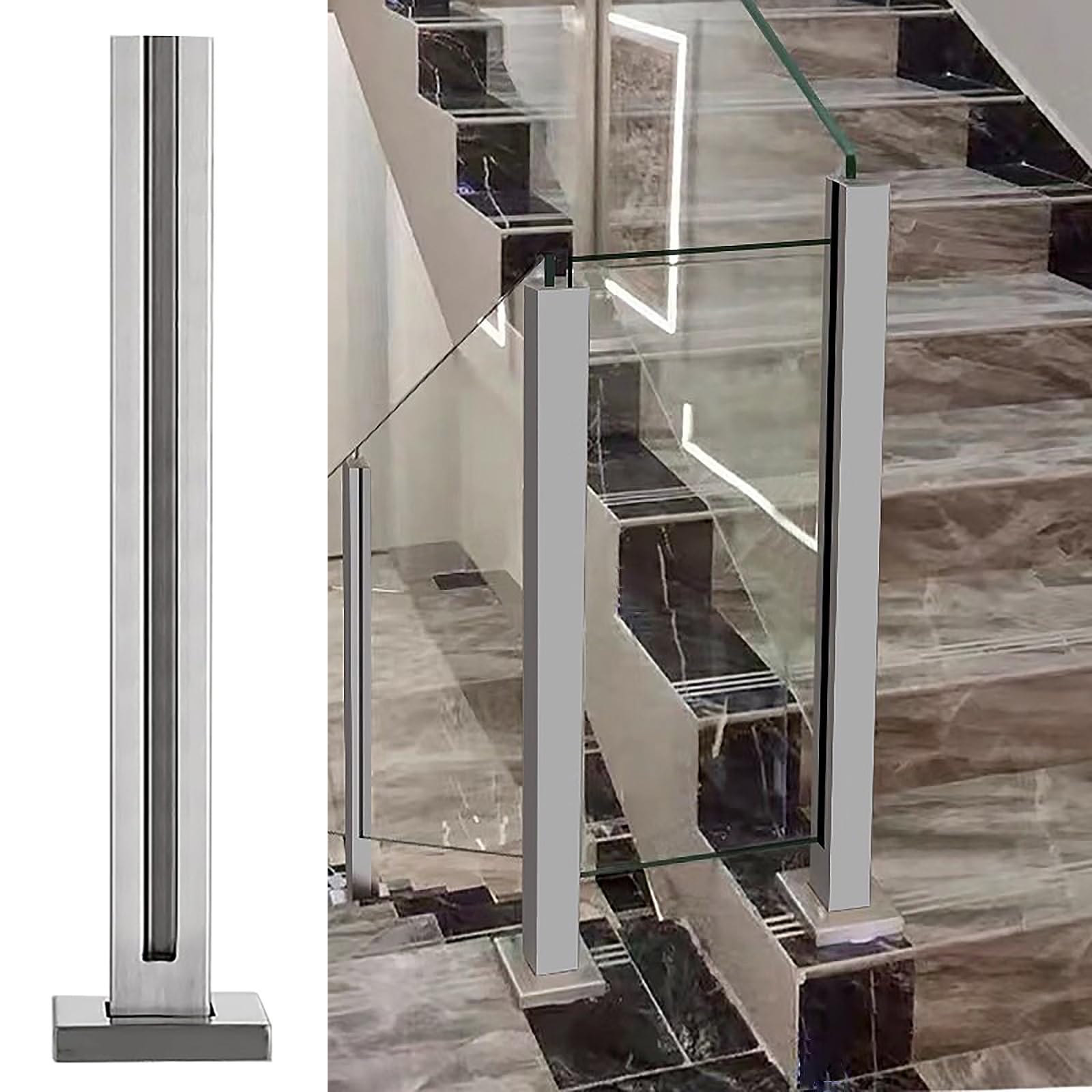 DFGHNBVC Glass Railing Post With Clamp Bracket For Balustrade Installation On Steps And Decks,End Post-75Cm/29.5In