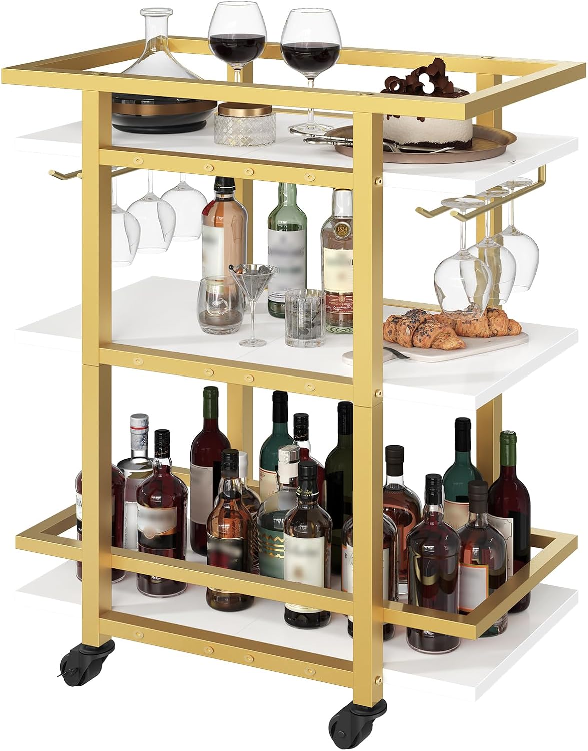 Coffee Bar Cabinet, Kitchen Island with Storage, Home Bart Serving Cart with Glass Holders, KF22WN-BC19DW