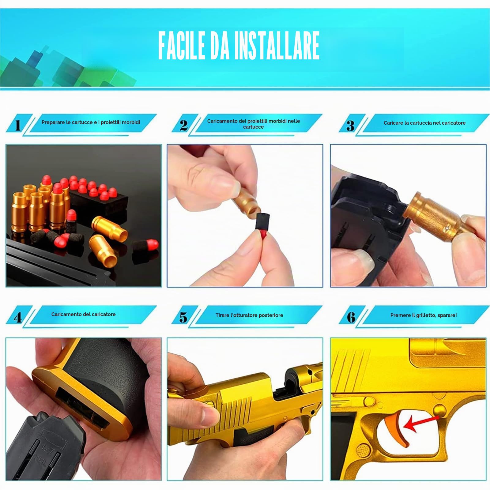 Pistola giocattolo,Pistola Giocattolo a Proiettile Morbido,Giocattolo di Schiuma Blaster,Giocattolo Blaster Proiettile in Schiuma Morbida,Soft Bullet Toy Gun,Regali di Compleanno per 14+