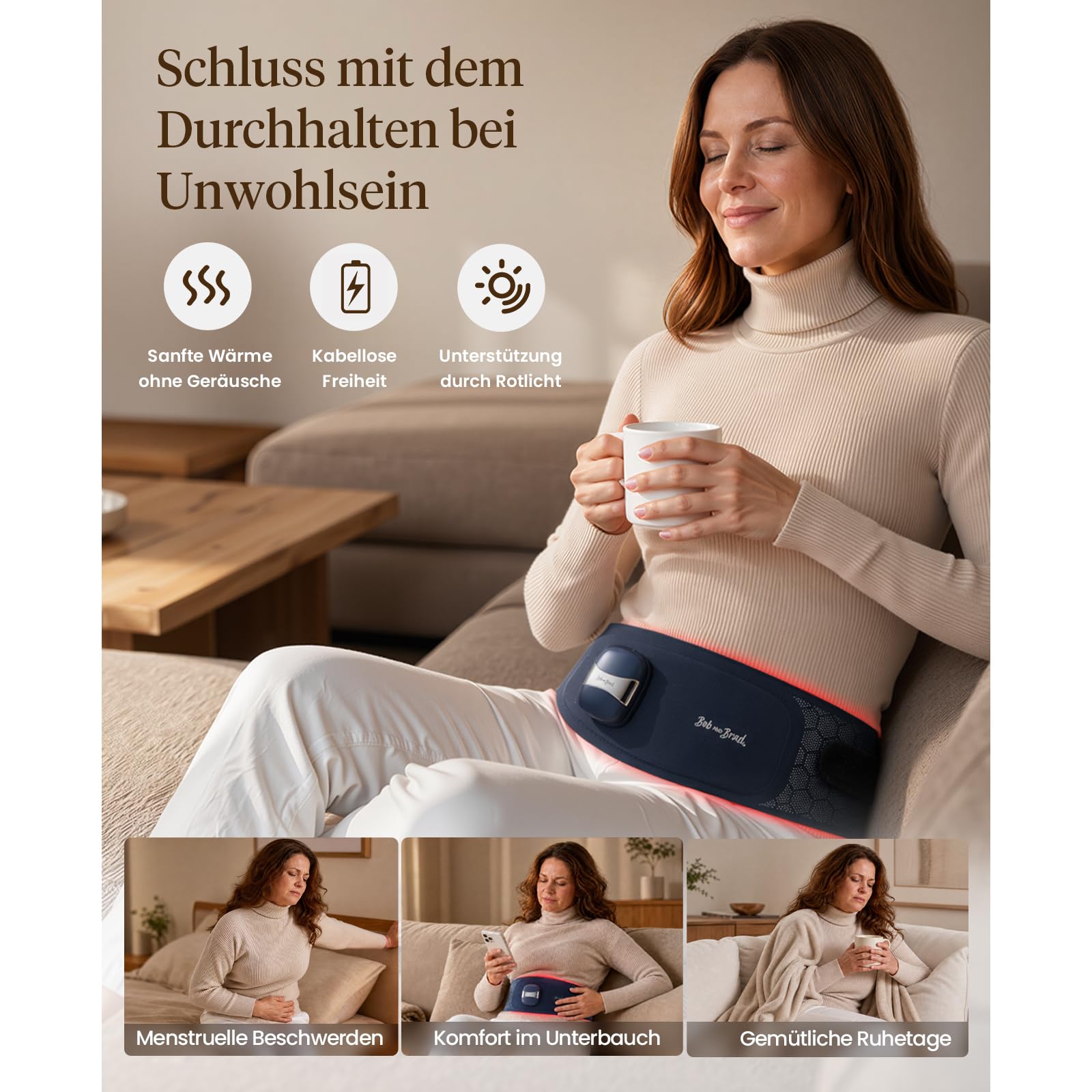 BOB AND BRAD Wärmegürtel mit Rotlicht für Rücken & Periodenkomfort