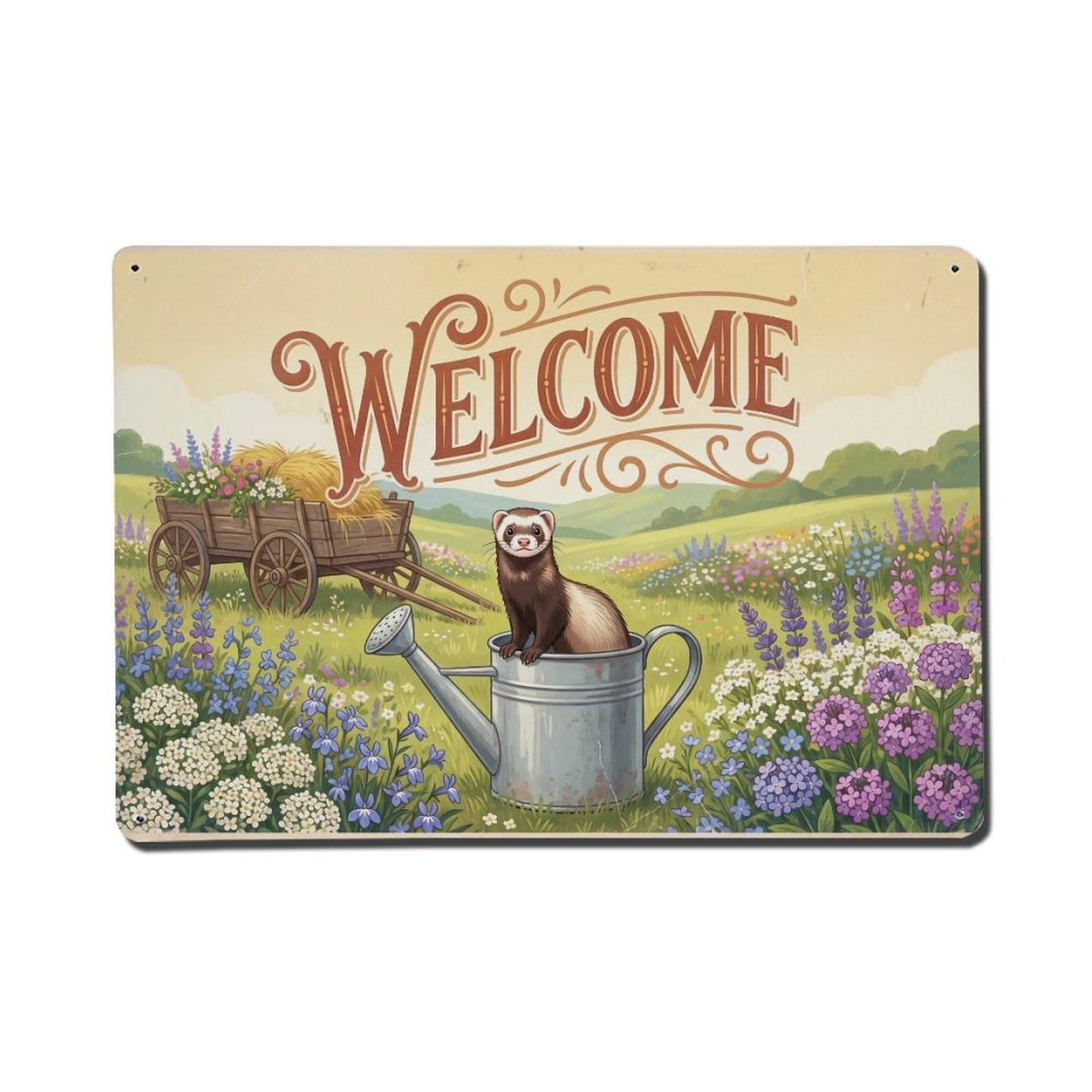 Vintage Welcome Ferret Sweet Moments Metal Tin Sign