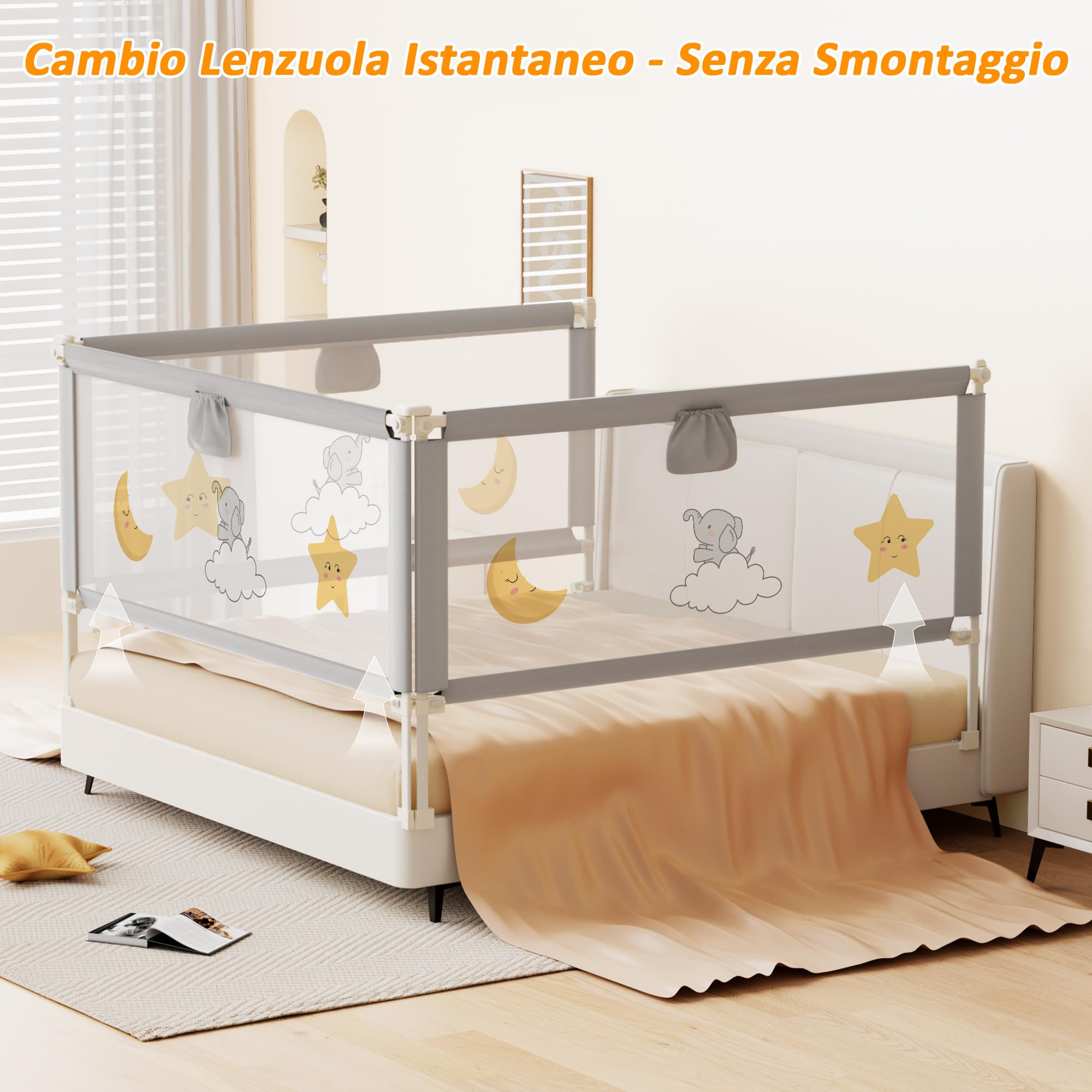 Sponda Letto Bambini Set van 3, Set di Universale Barriera Protettiva Bambini Barriera Letto Altezza - (2 x 200 cm + 1 x 180 cm) in bundle