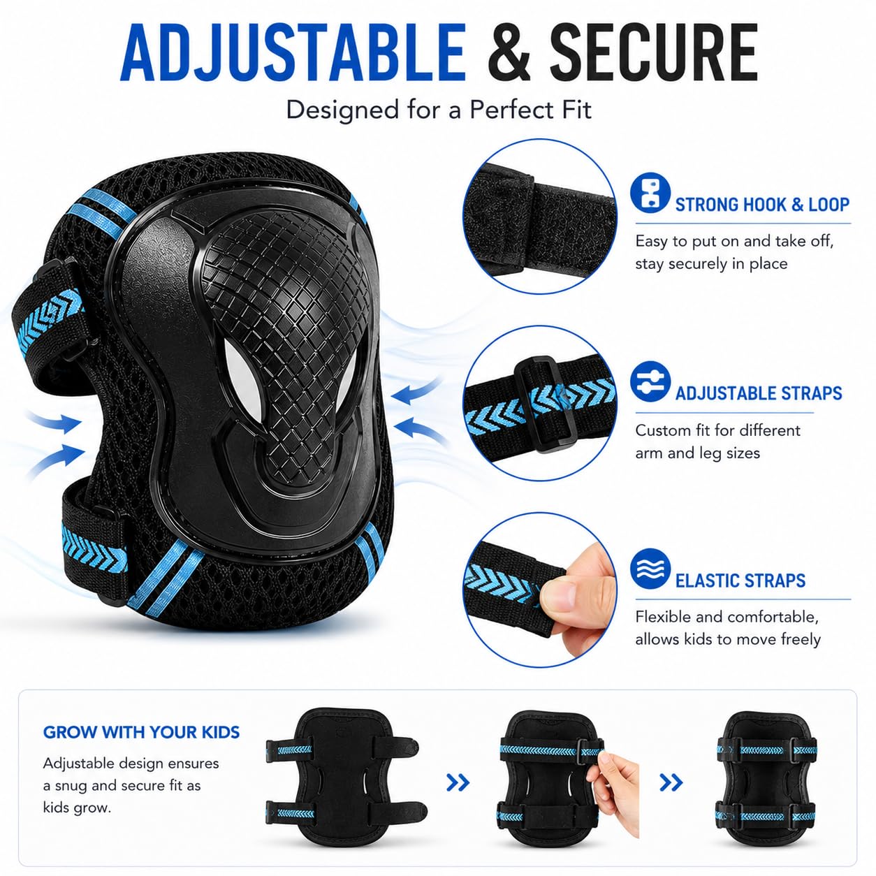 Ensemble de genouillères et coudières pour enfants - Équipement de protection réglable - Genouillères avec protège-poignet - Patins à roulettes pour filles