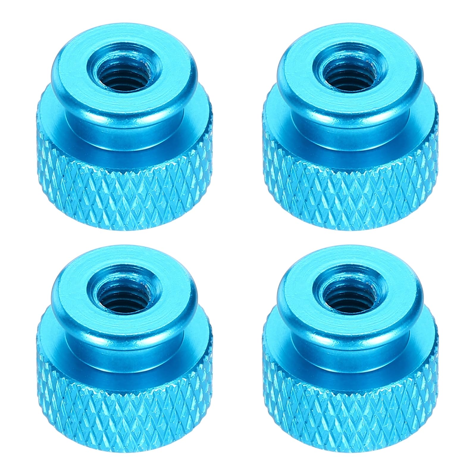 sourcing map 4pcs Knurled Thumb Nut, M4 12mm OD 10mm Height 6061 Anodized Aluminium Alloy Hand Screw Nut, Metal Chassis Screw for Machinery, DIY Assembly, Electronics, Sky Blue