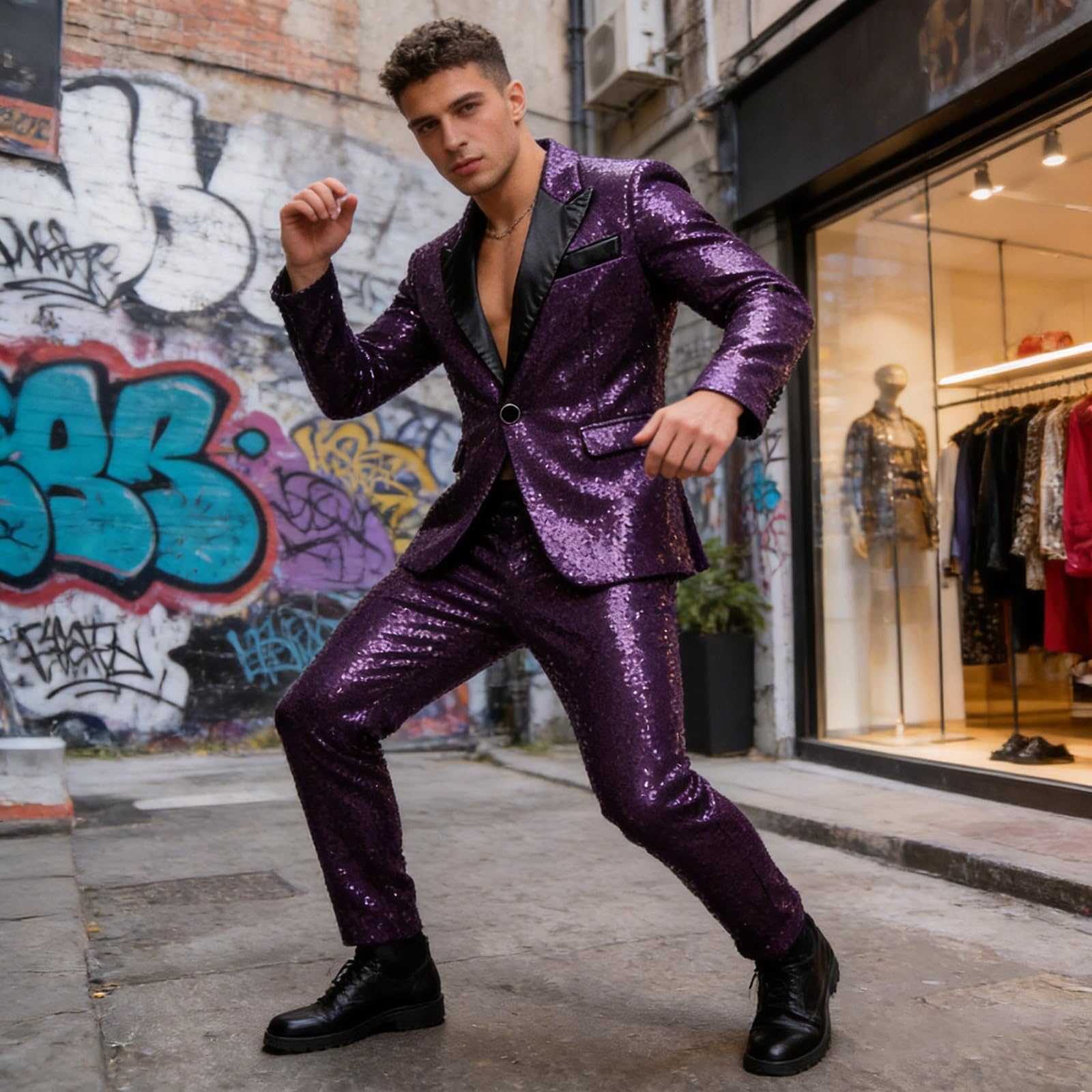 Blazer à Paillettes for Hommes, Coupe cintrée, Brillant, Veste de Costume de Smoking for Bal de Promo, col châle, Blazer de dîner for Hommes, Manteau Disco