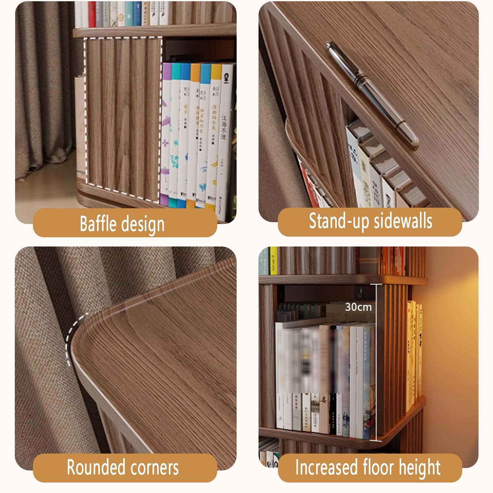 Libreria angolare in Legno di Gomma a 3/4/5 Ripiani, Rotazione a 360°,libreria Girevole da Terra con Scomparti,scaffale espositivo e portaoggetti per Adulti(White,4-Tier)