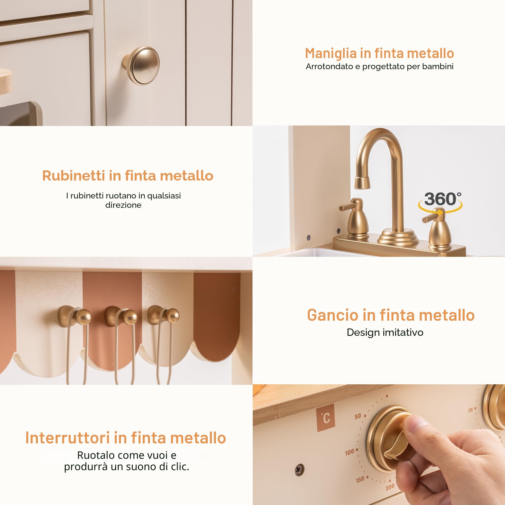 ROBUD Cucine da gioco in legno per bambini, con stoviglie, pentole, insalatiera e verdure, adatte per bambini dai 3 anni in su