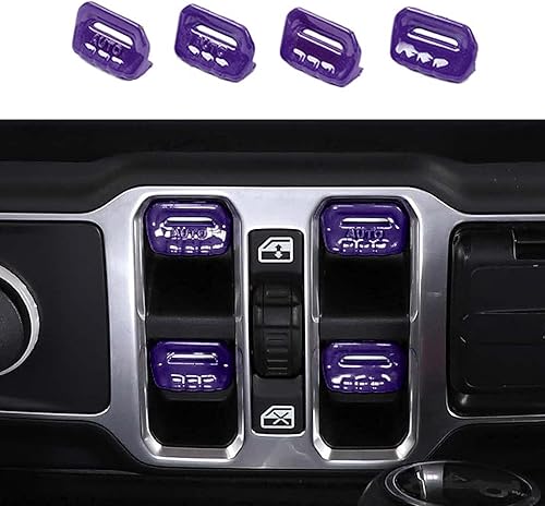 SQQP Cubierta del botón del interruptor de ventana, accesorios interiores para Jeep Wrangler JL JLU y Gladiator JT 2018-2021 (morado)