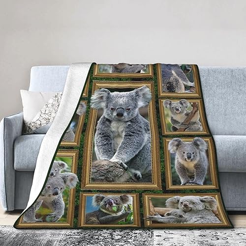 Linda manta de koala cálida y acogedora manta de forro polar de koala de animales salvajes, manta decorativa de felpa ultra suave y ligera para