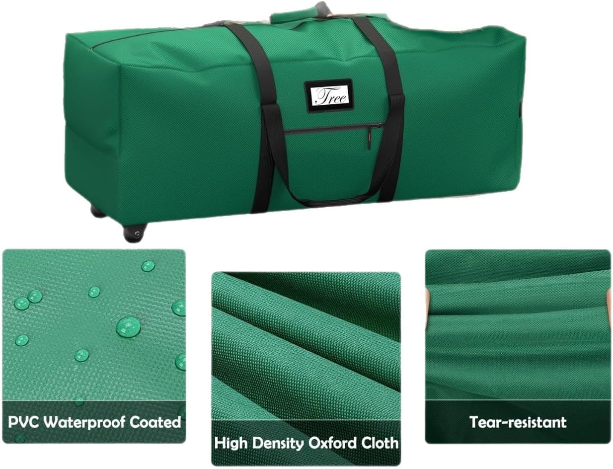 Christmas Tree Storage Bag, 7.5 ft, Heavy Duty, Red, Rolling with Reinforced Handles and Wheels, Large Container for Trees and Decorations (Green)