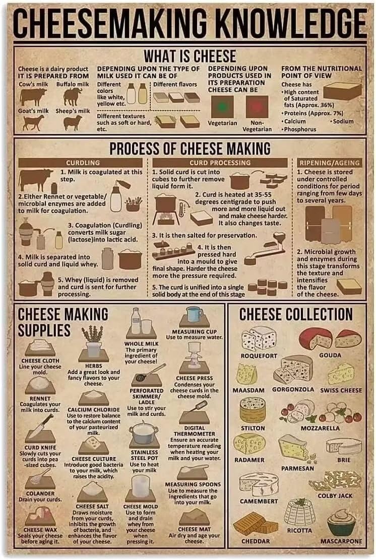 rayprint Cheesemaking Knowledge Metal Signs Process Of Cheese Making Tin Poster Home Bedroom People Cave Bathroom Living School Room Cafe Kitchen Home Wall Decor Plaque