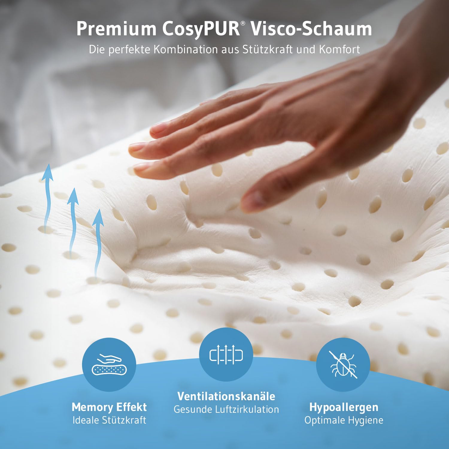 Seitenschläferkissen ACAMAR für erholsamen Schlaf, Vom Regenerationspartner des DSV Olympia Teams 2024, Schmetterlings-Kissen mit Thermo Bezug für Seitenschläfer, Ergonomisches Memory Foam-Kopfkissen
