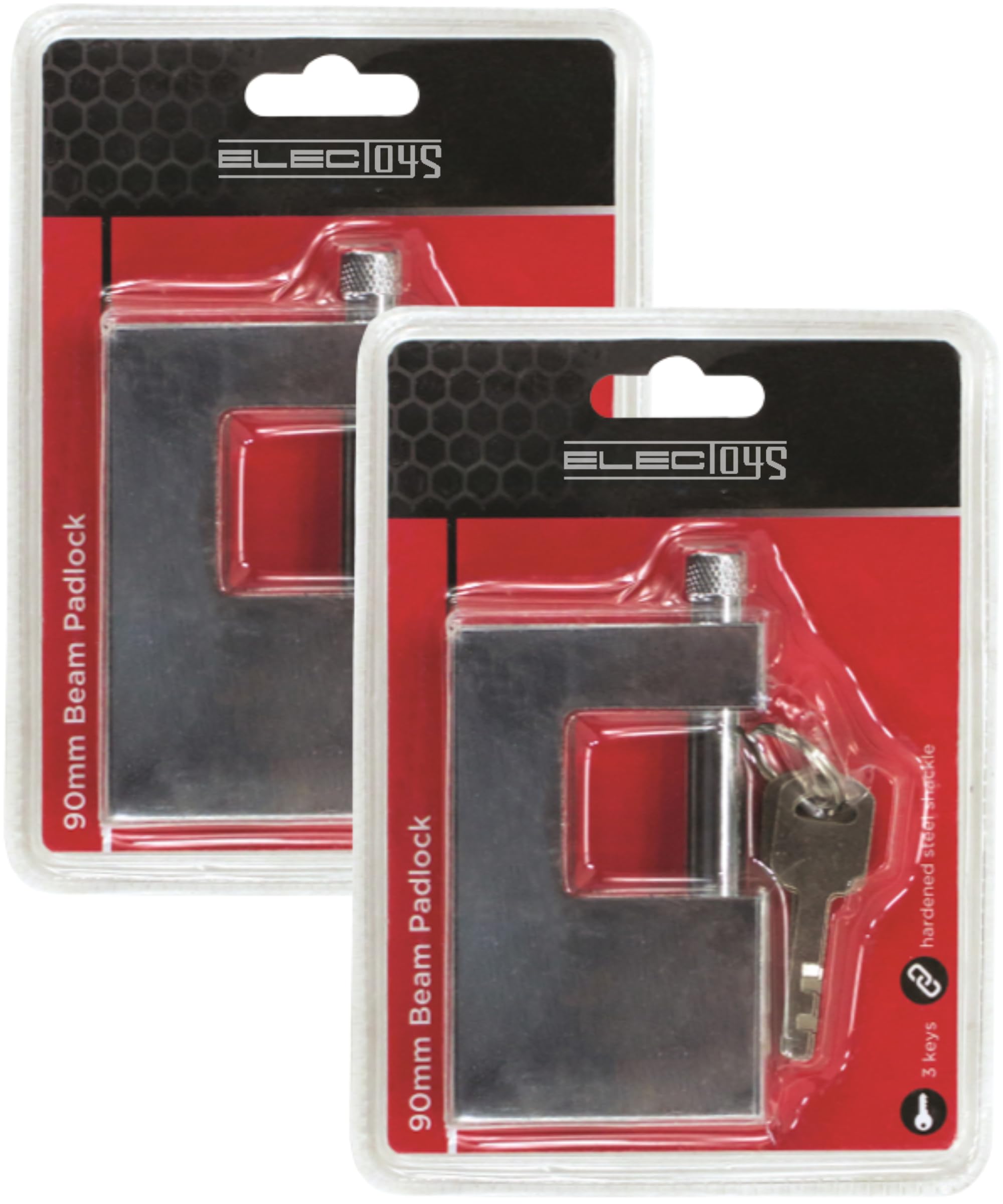 Cadenas robuste 90 mm en fer chromé avec 3 clés pour haute sécurité (Lot de 2)