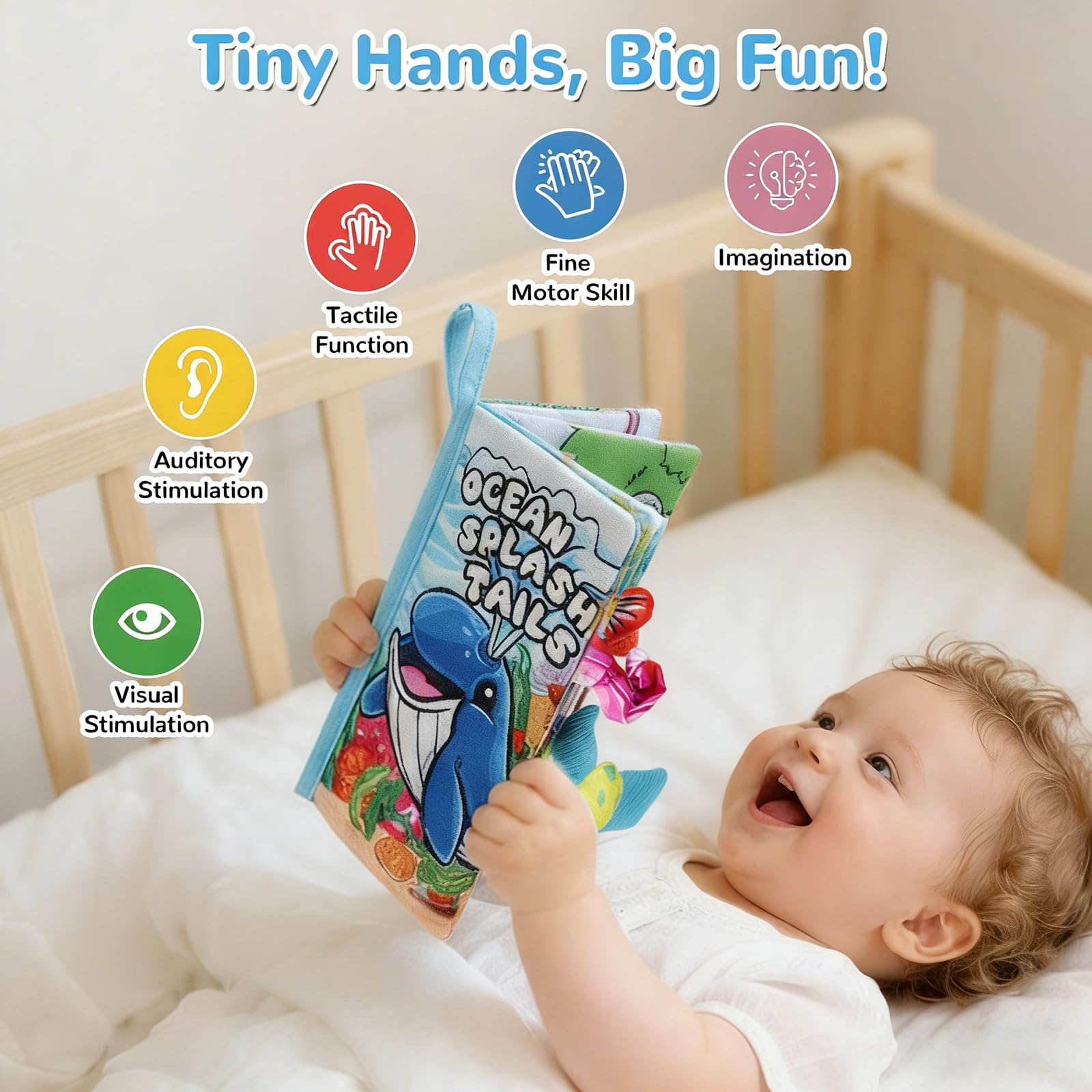 HECCEI Baby Books, Sensory Toys Touch Feel Soft Cloth Book with Animals Tail - Image 3