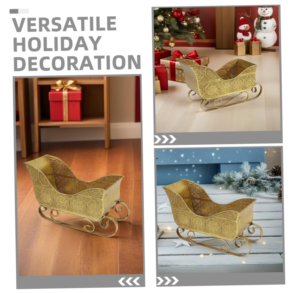 IMIKEYA Metallschlitten Weihnachtsdeko Minischlitten Dekoration Tischschlitten aus Metall Schlitten Behälter für Süßigkeiten Klassische Weihnachtsmannschlitten-deko