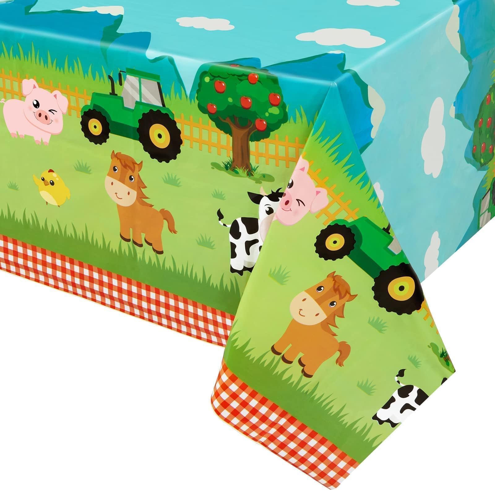 WERNNSAI Farm Animal Party Tablecloth - 2 Pack 137 x 274 cm Farm Birthday Decorations Kids Table Cover Farm Party Supplies Picnic Baby Shower Tablecloth Kids Boys Girls Birthday Decorations
