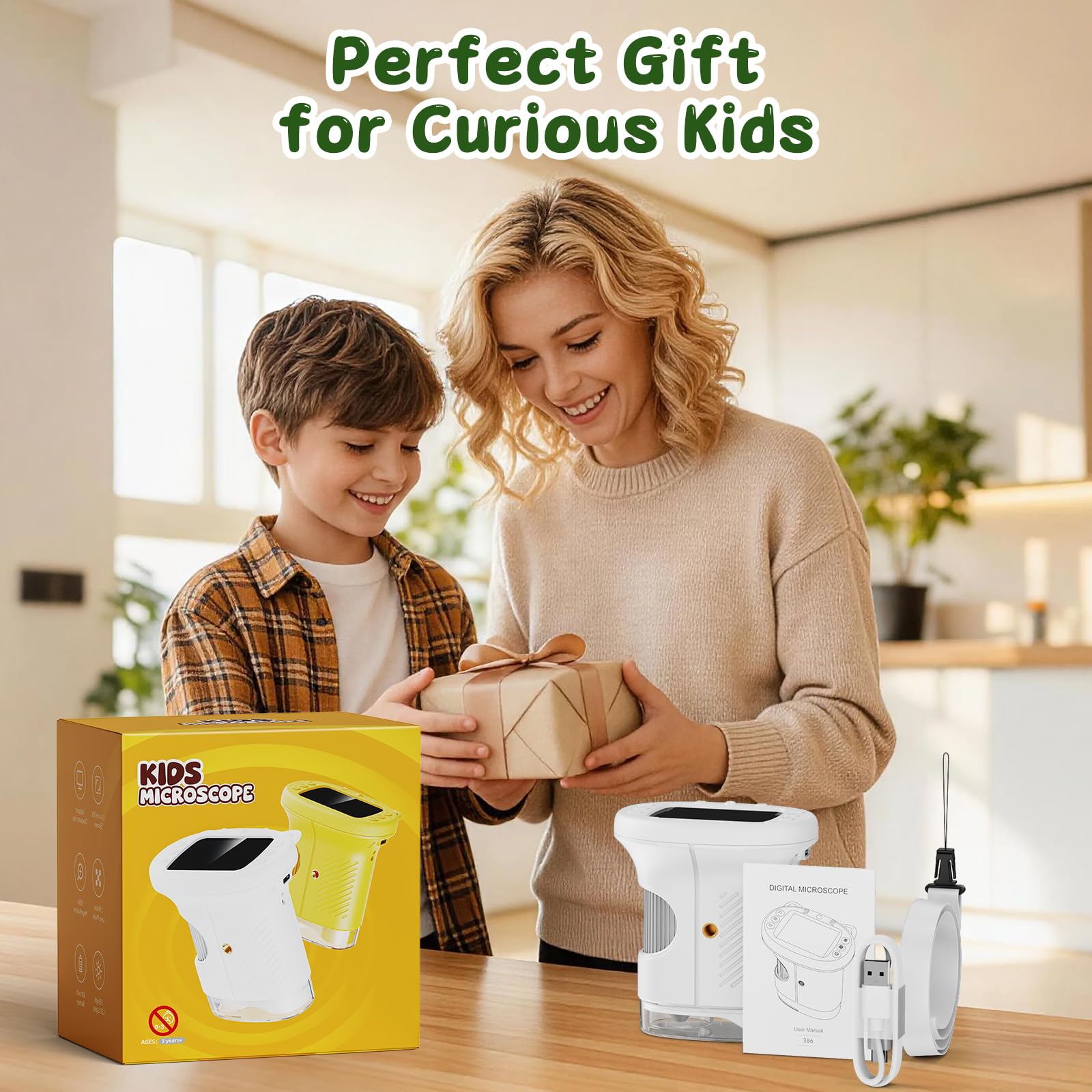 Microscope Portable pour Enfants, Microscope Numérique 1000x avec Écran IPS 2,4 Pouces, Fonction Photo et Compatible PC, Microscope pour Jardin, Forêt et Activités en Plein Air (Blanc)