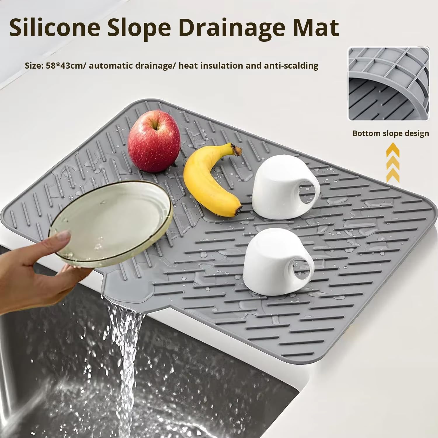 HAKKU Silicone Dish Drying Mat - Non Slip & Quick Dry -4 HAKKU Silicone Dish Drying Mat - Non Slip & Quick Dry -4