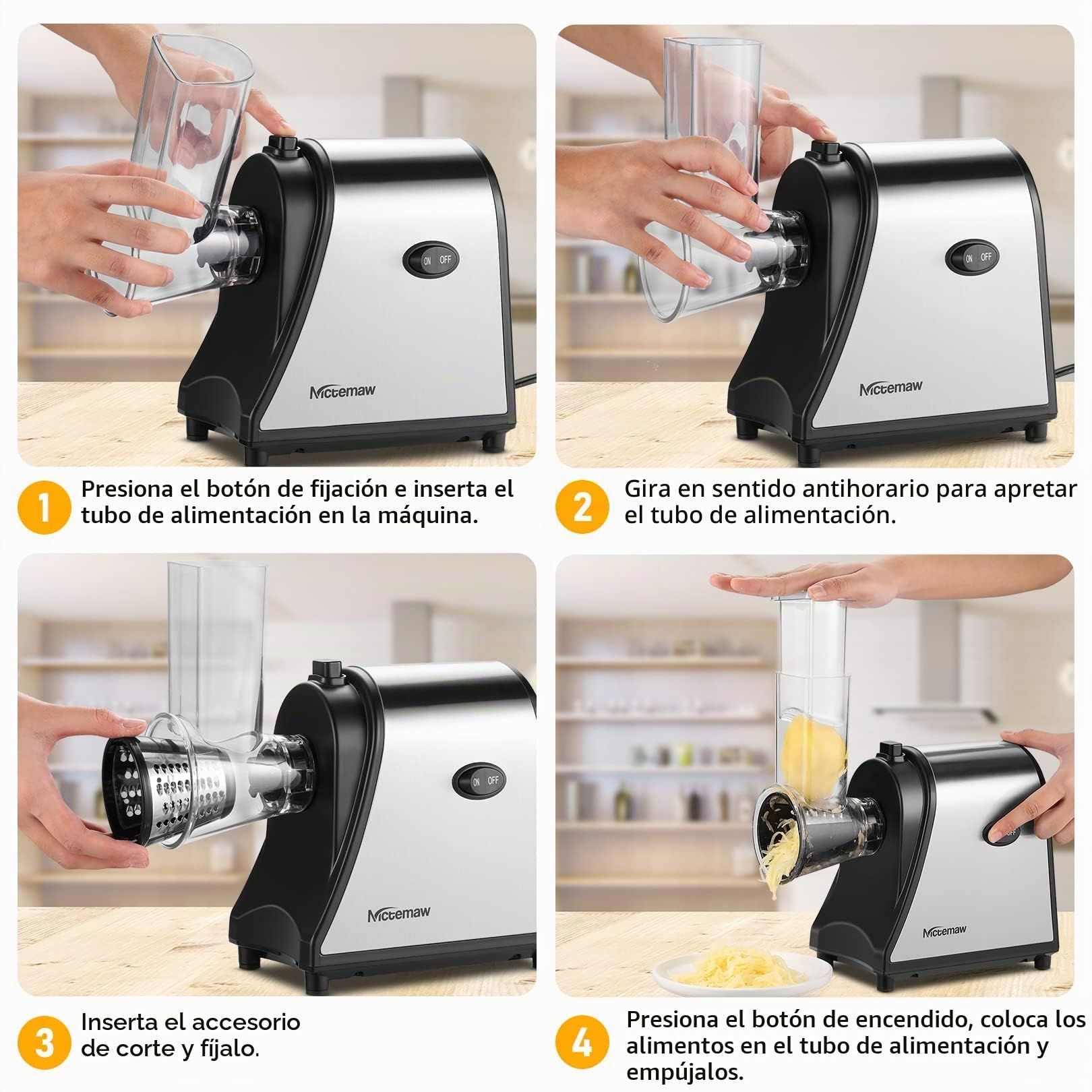 Cortador eléctrico de verduras de acero inoxidable, 250 W Rallador Eléctrico de Verduras y Fruta, cortador eléctrico de verduras, 5 cuchillas cónicas