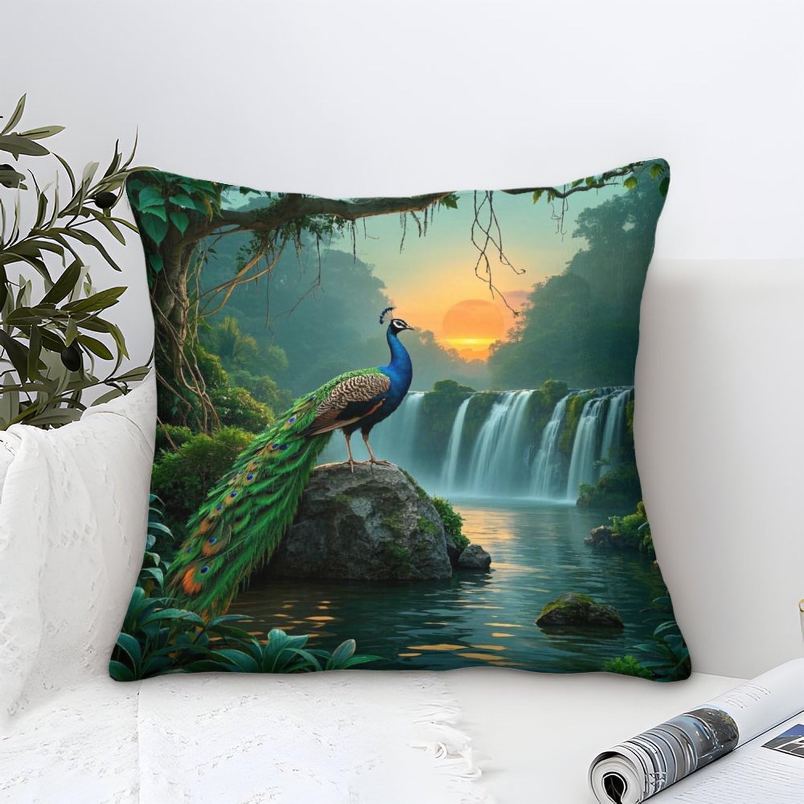 Dlonirpex Style-3 Peacock 3D Printed Pillow Covers Pillow Garden Cushion Super Soft Pack Of 1 For Patio,Couch, Tent, Balcony And Sofa 50X50cm