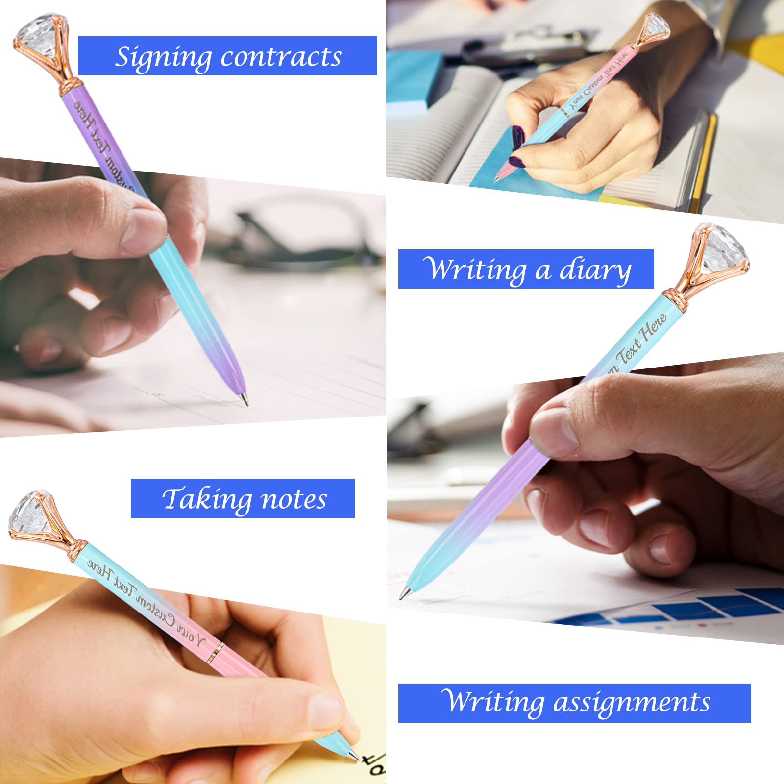 Qingxily Up to 300 Pcs Diamond Pens Personalized Custom Pens with Name Text Engraved Customized Crystal Metal Ballpoint — view 6